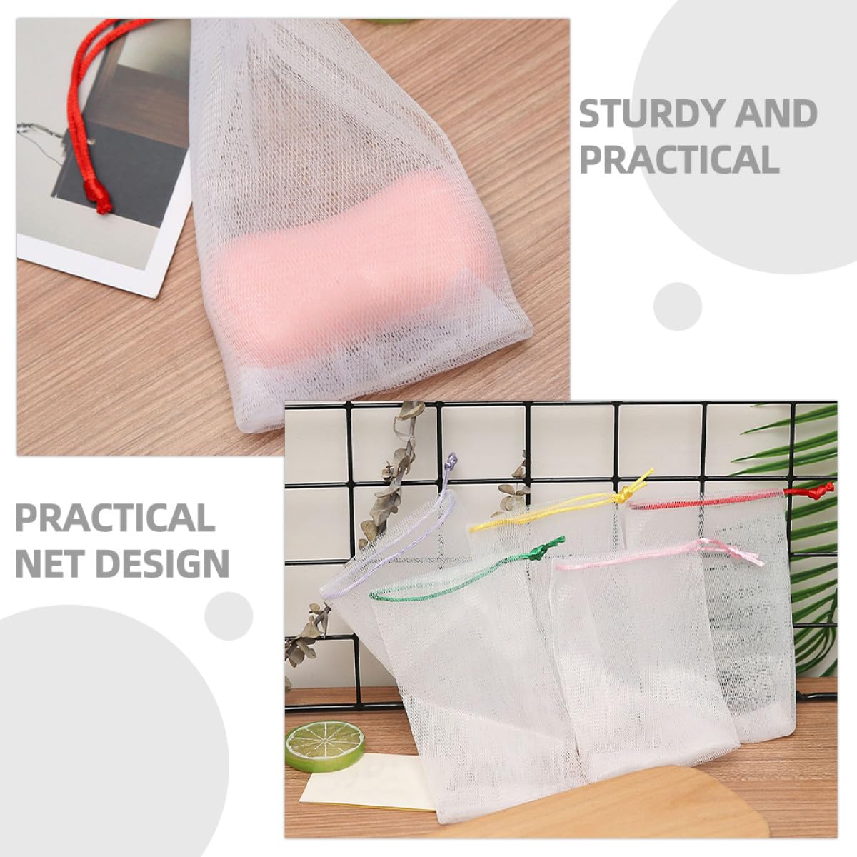 LABRIMP 50 Pezzi Sacchetti Portasapone in Pe Rete Schiumogena la Pulizia del Viso, Design Laccetto Appendibile, Borsa Pratica per Sapone Solido e Detergente