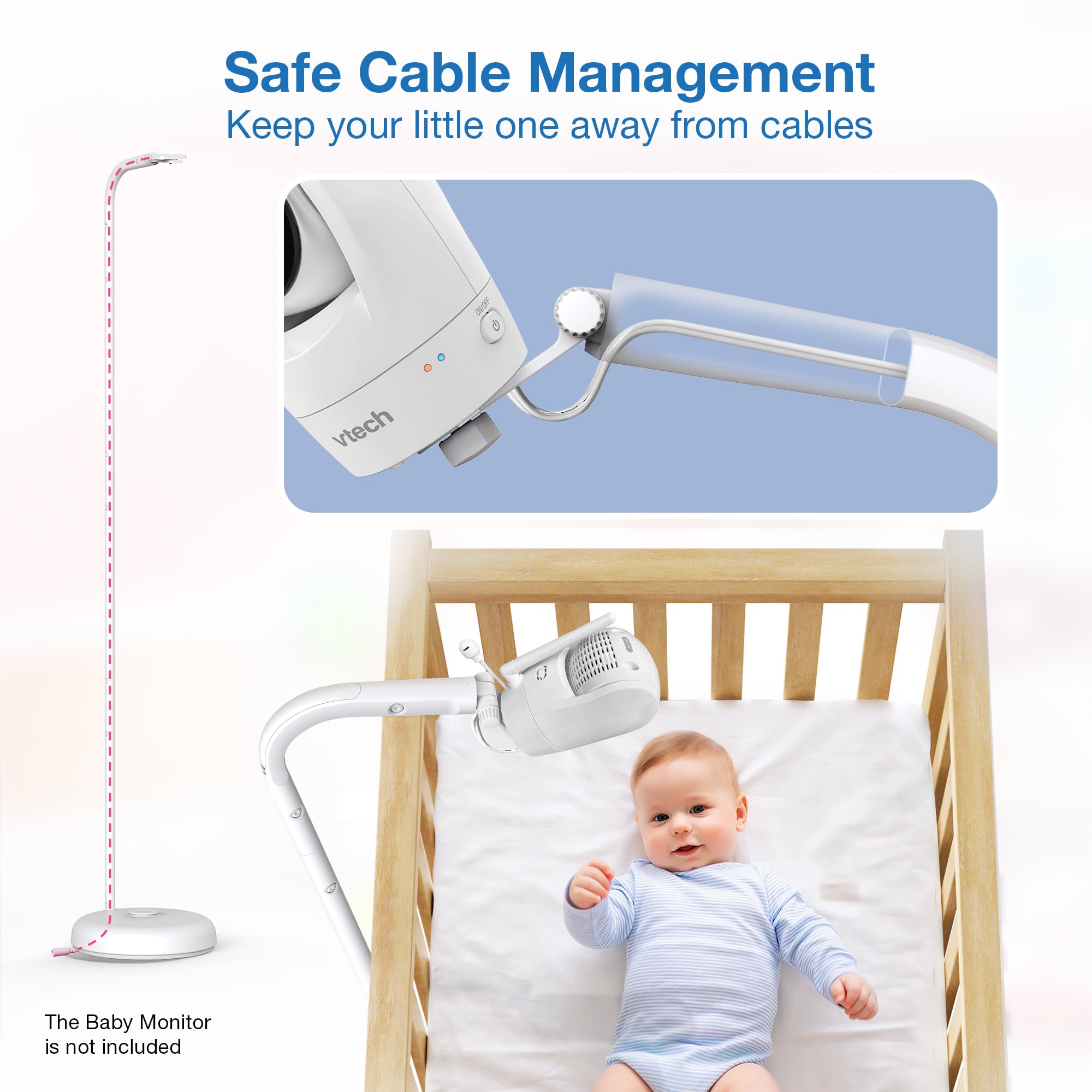 VTech Support au Sol pour Moniteur de bébé Compatible avec la Plupart des moniteurs de bébé, Support de caméra pour bébé, sécurité pour Chambre d'enfant