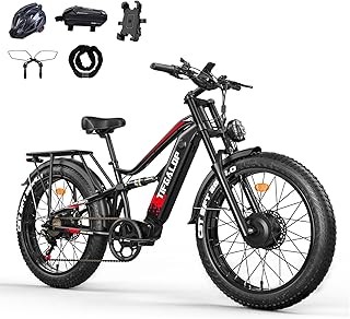 Lohang Vélo électrique pour Adultes, VTT 26 Pouces, Batterie 52 V 19/21 Ah, autonomie jusqu'à 40-90 km, Moteur Unique/Double, Double amortisseurs, 7 Vitesses, vélo électrique de Plage et de Neige