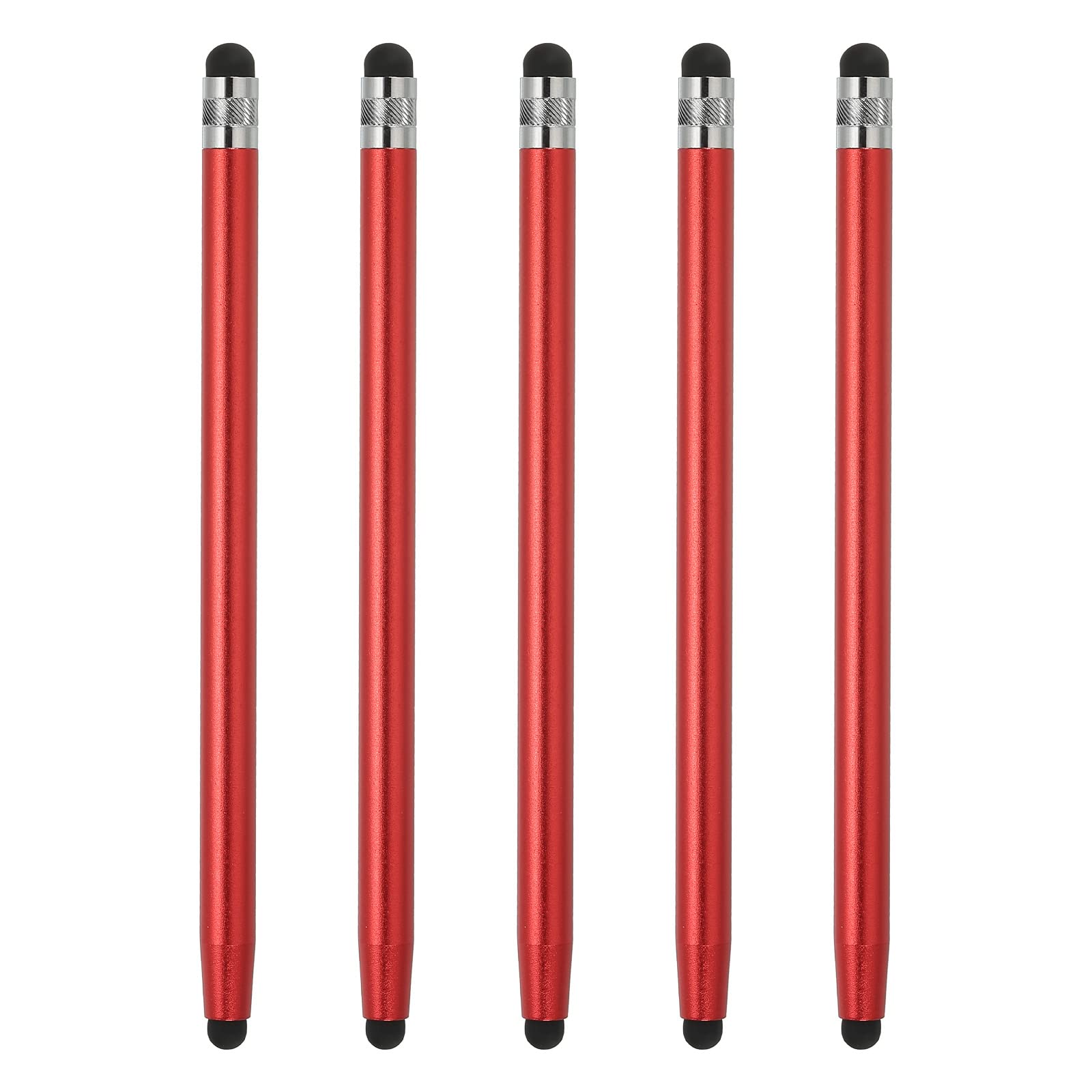 MECCANIXITY 5pcs Stylus Pens for Touch Screens Dual Rubber Tips Capacitive Stylus Universal Tablet Pen Sensitivity Precision, Red
