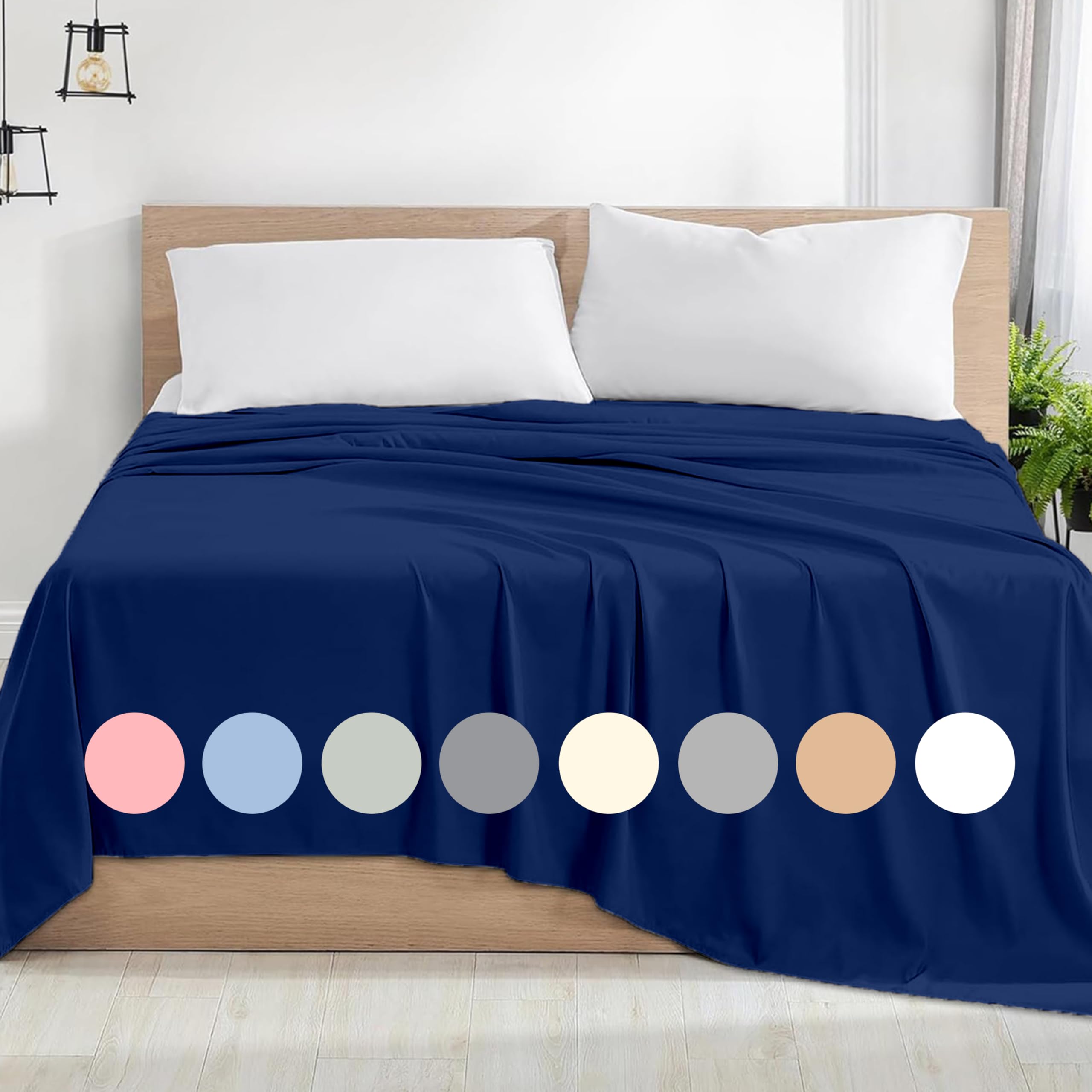 Rohi Microfibre Double Flat Sheet Navy – Comfy Soft & Breathable Flat Bed Sheet – Anti Allergy & Durable Top Sheets for Hotels, Bedrooms & Guest Rooms – Easy Care Layer Sheet (Navy, 228x255cm)