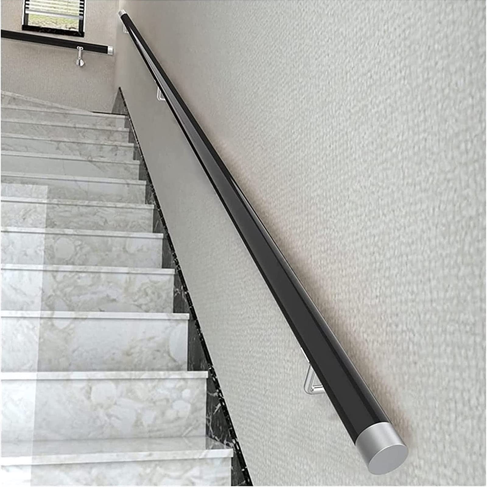 Rampe d'escalier ronde en bois intérieure avec support mural argenté 1M 2M 2,5M