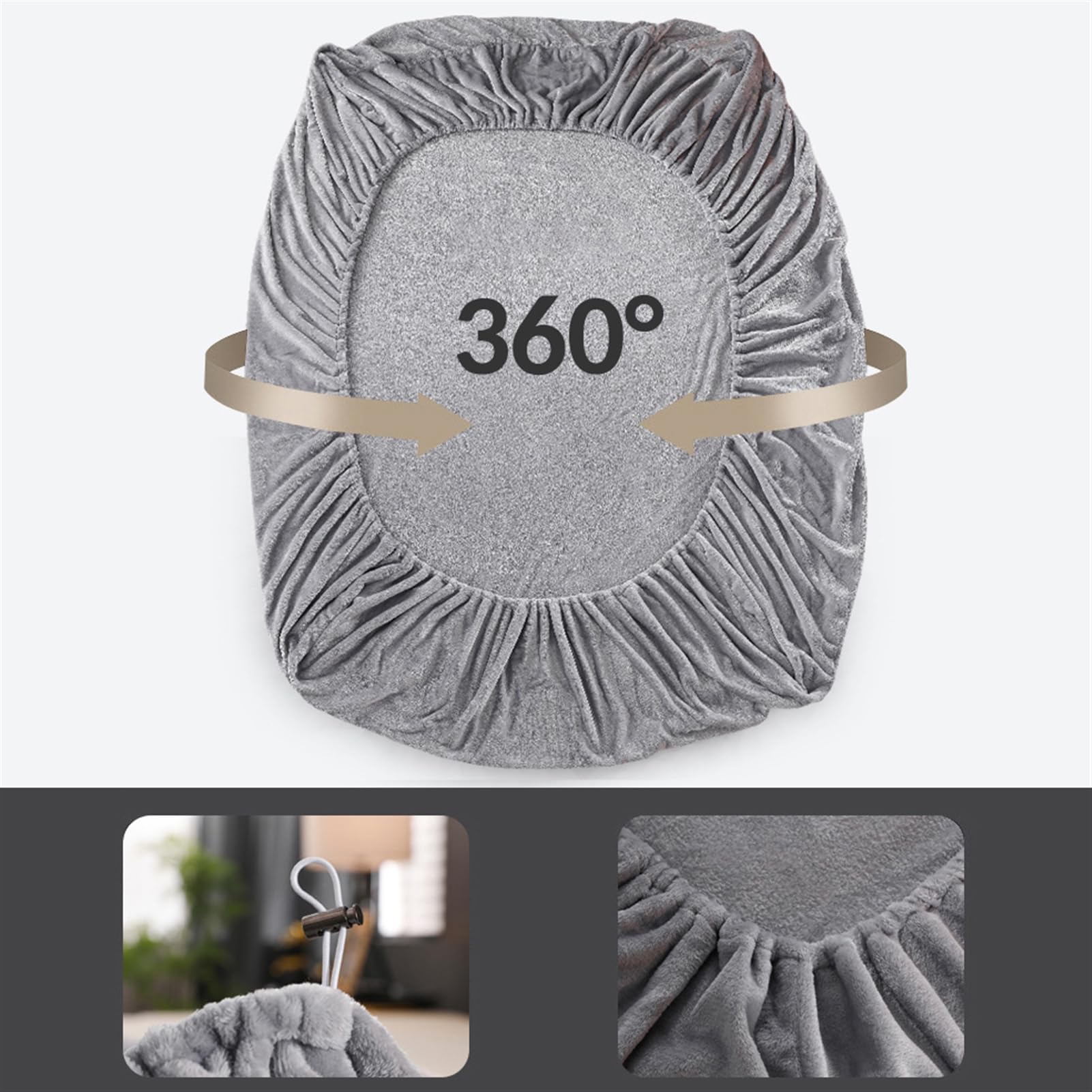 Sábana Bajera Ajustable de Franela 120 x 200 cm Suave Microfibra a Prueba de Polvo Elástica Lavable a Máquina para Colchón 28 cm de Altura, Gris Claro