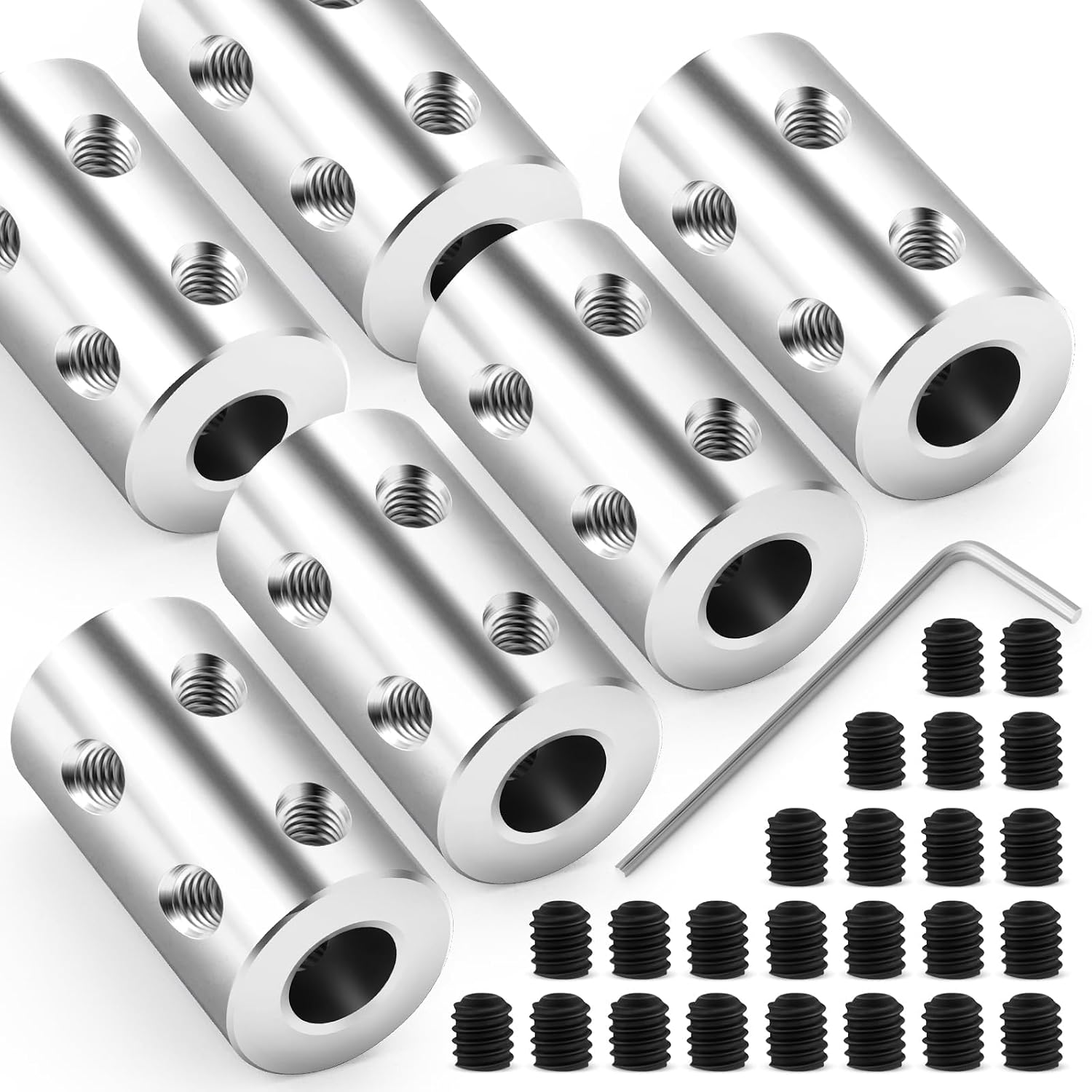 6PCS 8mm to 8mm Steel Rigid Shaft Coupler, Set Screw Motor Shaft Joint Connector