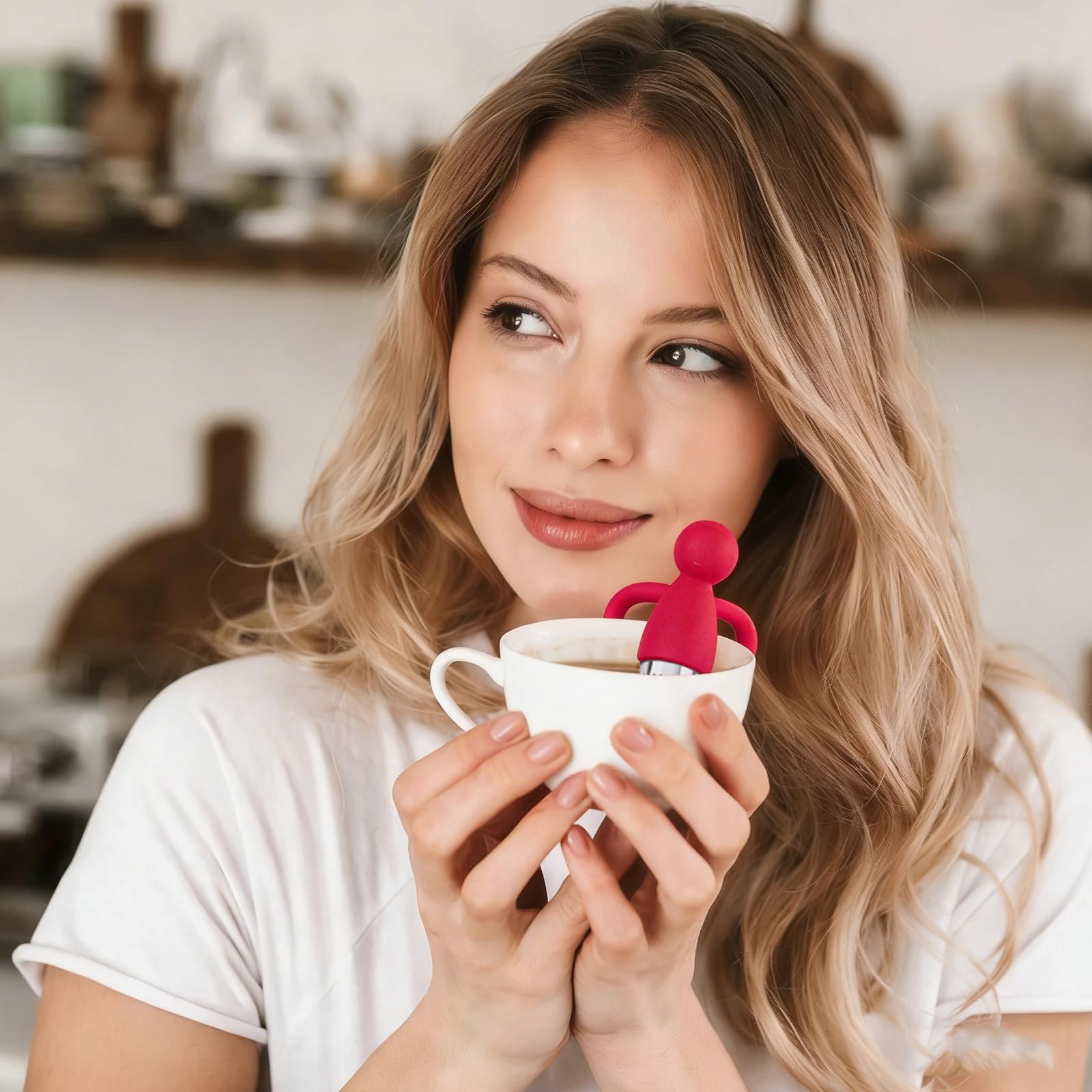 Coladores de Té de Silicona en Forma Humana, Infusor a Prueba de Caídas, Filtro de Acero Inoxidable para Té Suelto, Rosa