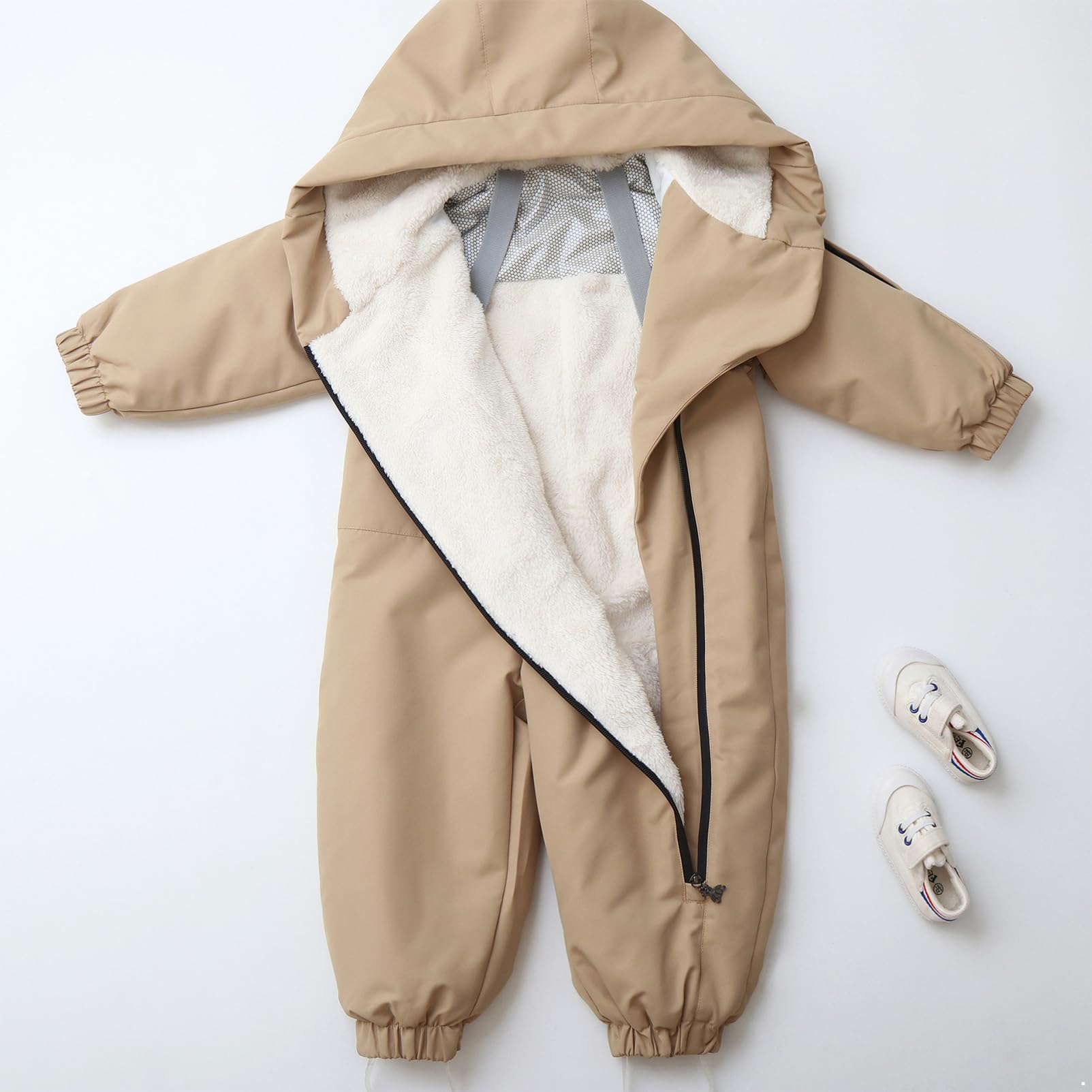 CHICTRY Tuta da Neve Intera per Neonato Neonata Pagliaccetto con Cappuccio Body in Pile Overall Jumpsuit Manica Lunca con Zip Tuta Invernale Snowsuit