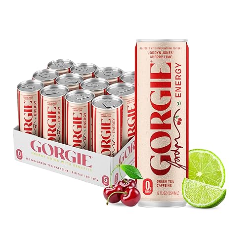 GORGIE - Jordyn Jones Cherry Lime - Bebida energética natural, sin azúcar, saludable, con gas, con té verde, biotina y vitamina B, 150 mg de