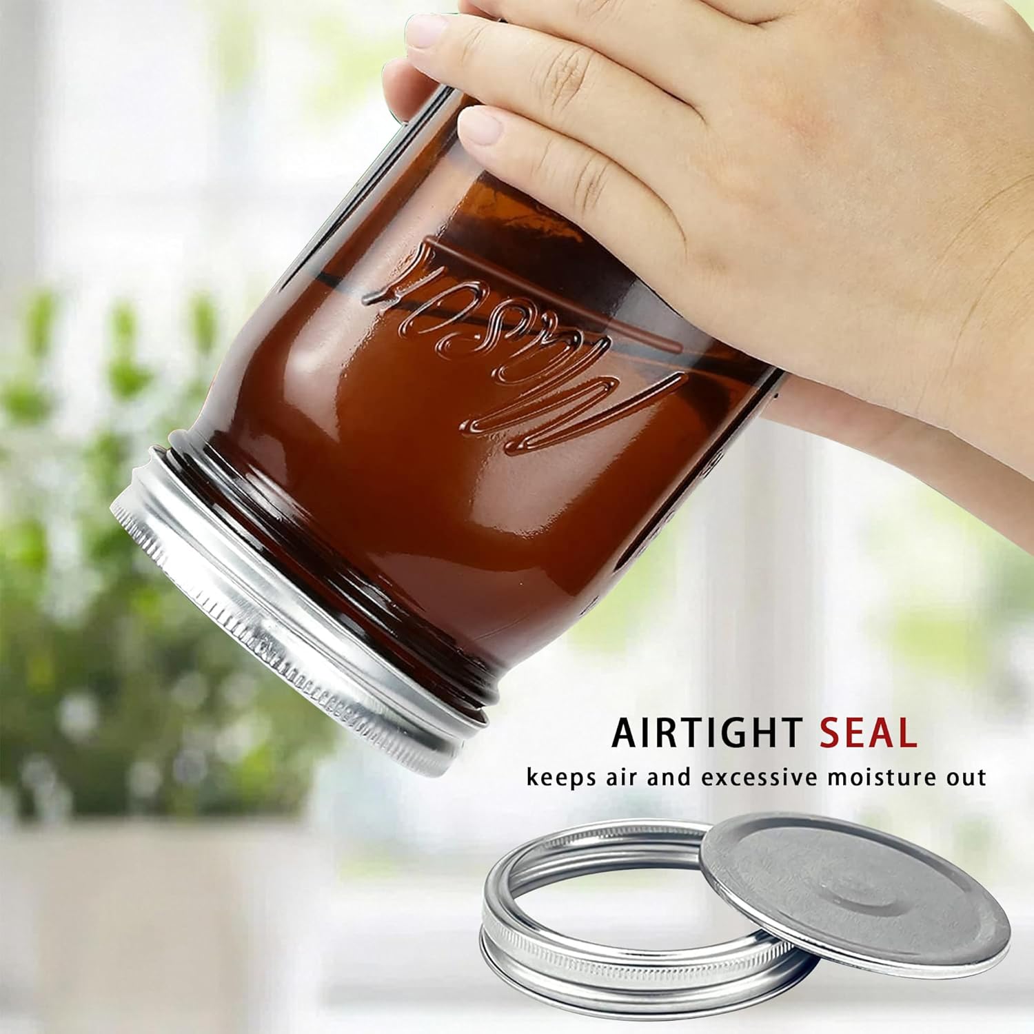 amber wide mouth mason jars 32 oz with metal airtight lids - vintage quart size glass mason jars for food storage, canning, preserving, fermenting, pickling, meal prep & diy crafts, 12 pack