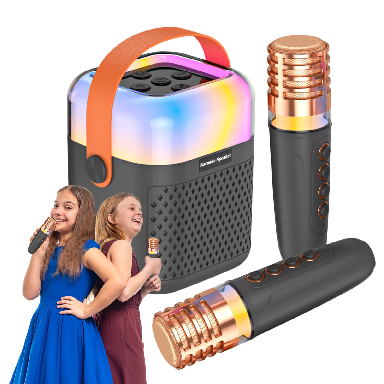Máquina de Karaoke para Niños Altavoz Inalámbrico con 2 Micrófonos