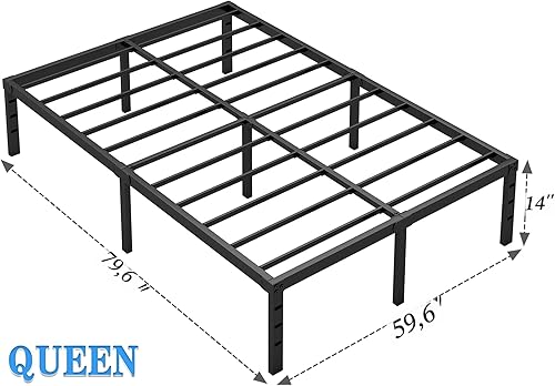 Miniatura 3 de Base de cama de metal, marco de cama tamaño Queen con espacio de almacenamiento, base de colchón resistente y resistente, fácil montaje, no necesita