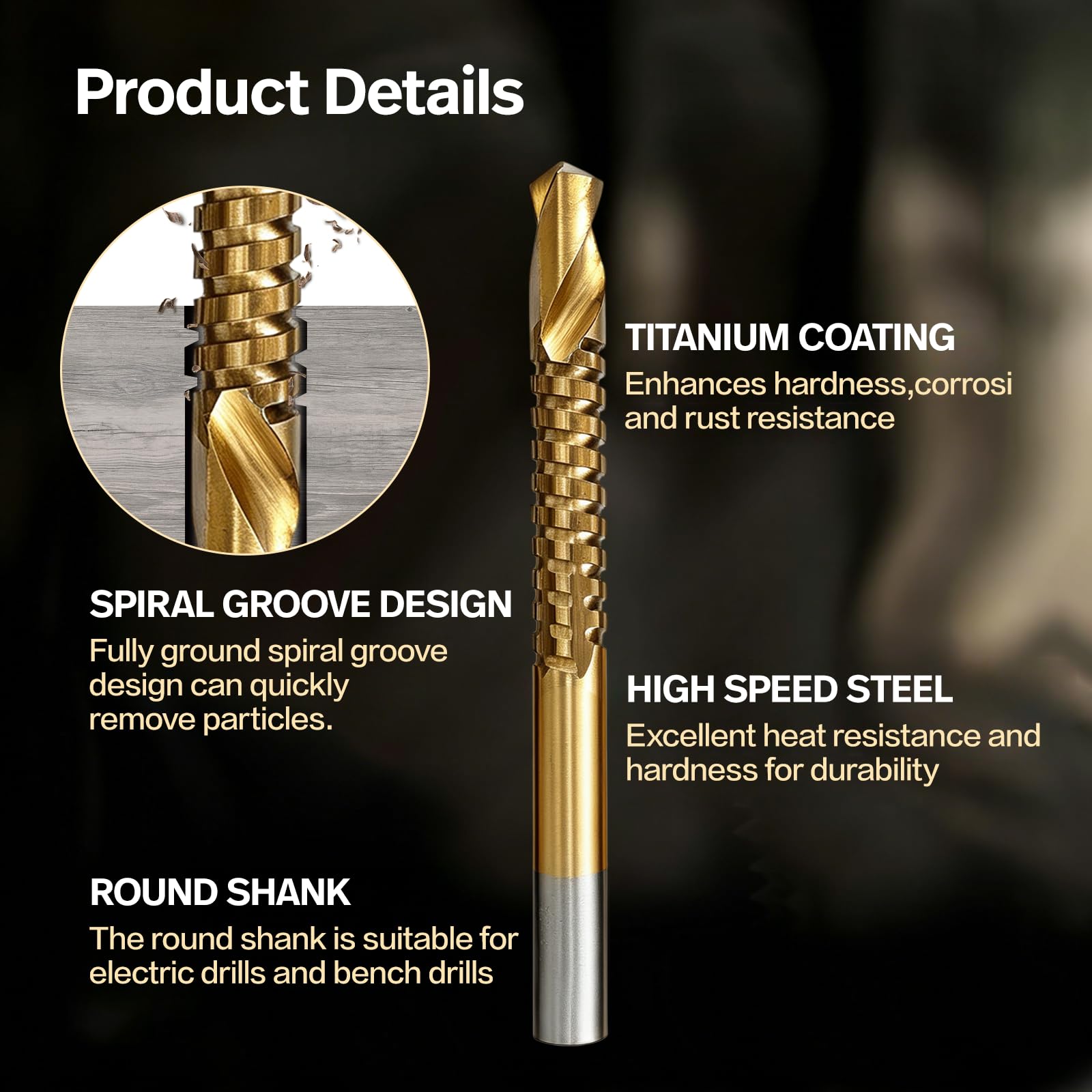 HSS Drill Bit Set - 8 Piece Titanium Coating -4 HSS Drill Bit Set - 8 Piece Titanium Coating -4