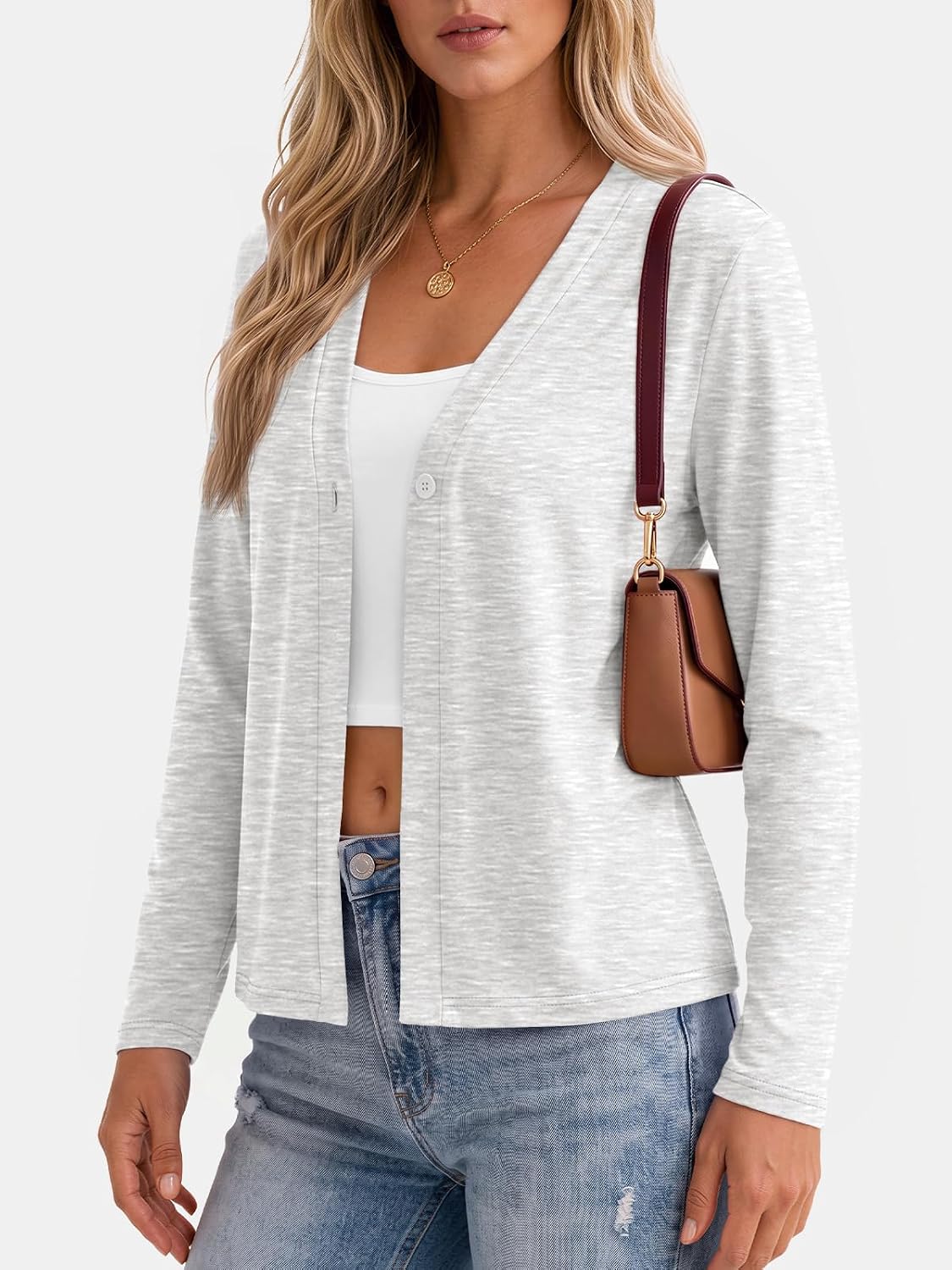 AUTOMET Womens Lightweight Slightly Cropped Cardigan image 3
