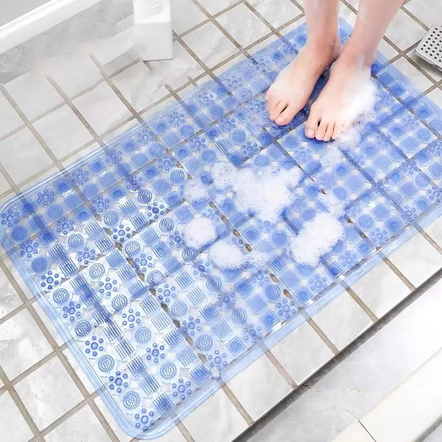 Duschmatte rutschfest 58x88cm,Transparent Antirutschmatte Dusche mit Ablauflöchern und Saugnäpfen,Duscheinlage rutschfest für Duschraum (Weiß)