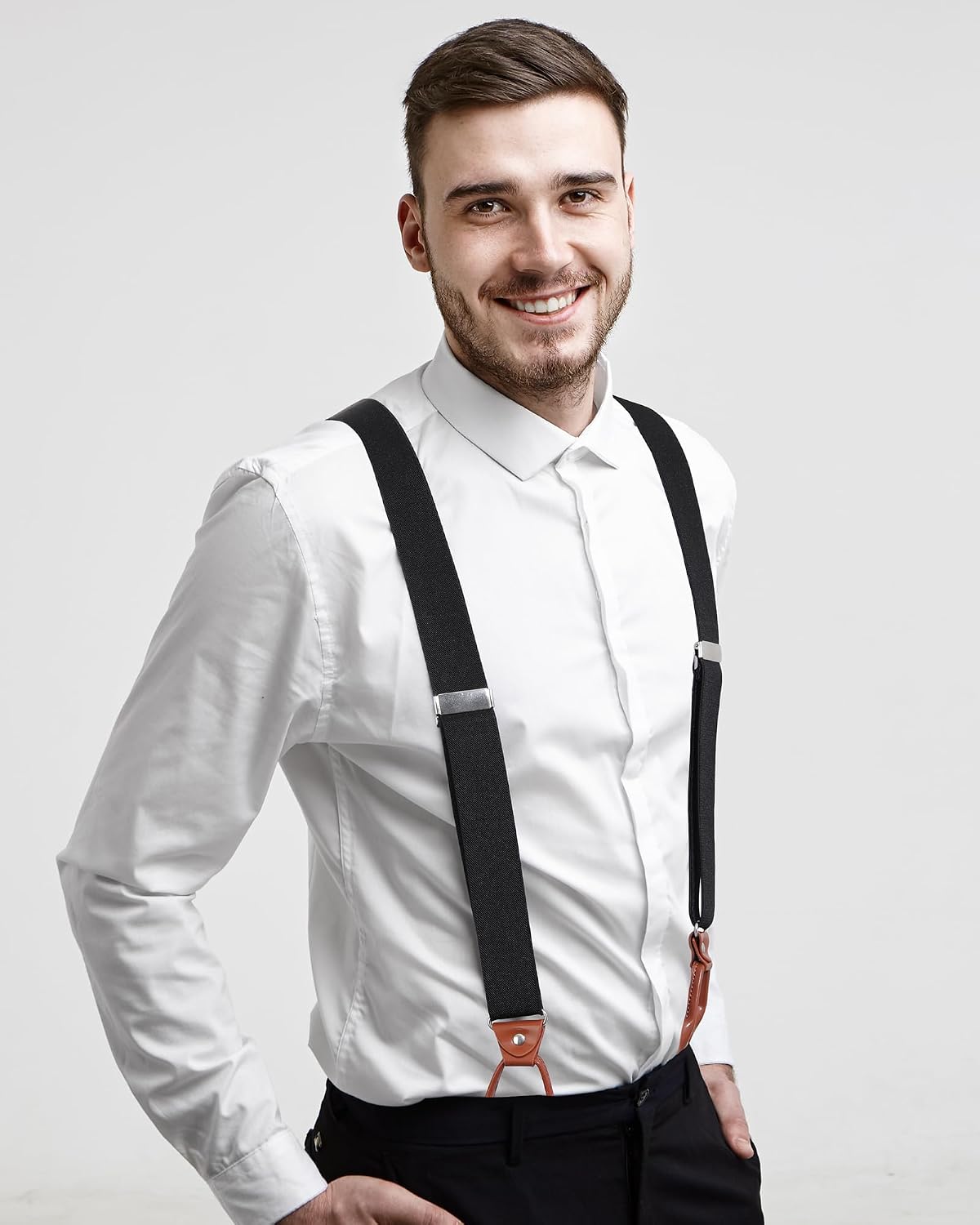 Kajeer Button End Suspenders for Men, Y-Back Adjustable Elastic Heavy Duty Suspender 1.3 Inches Wide with 8 Buttons