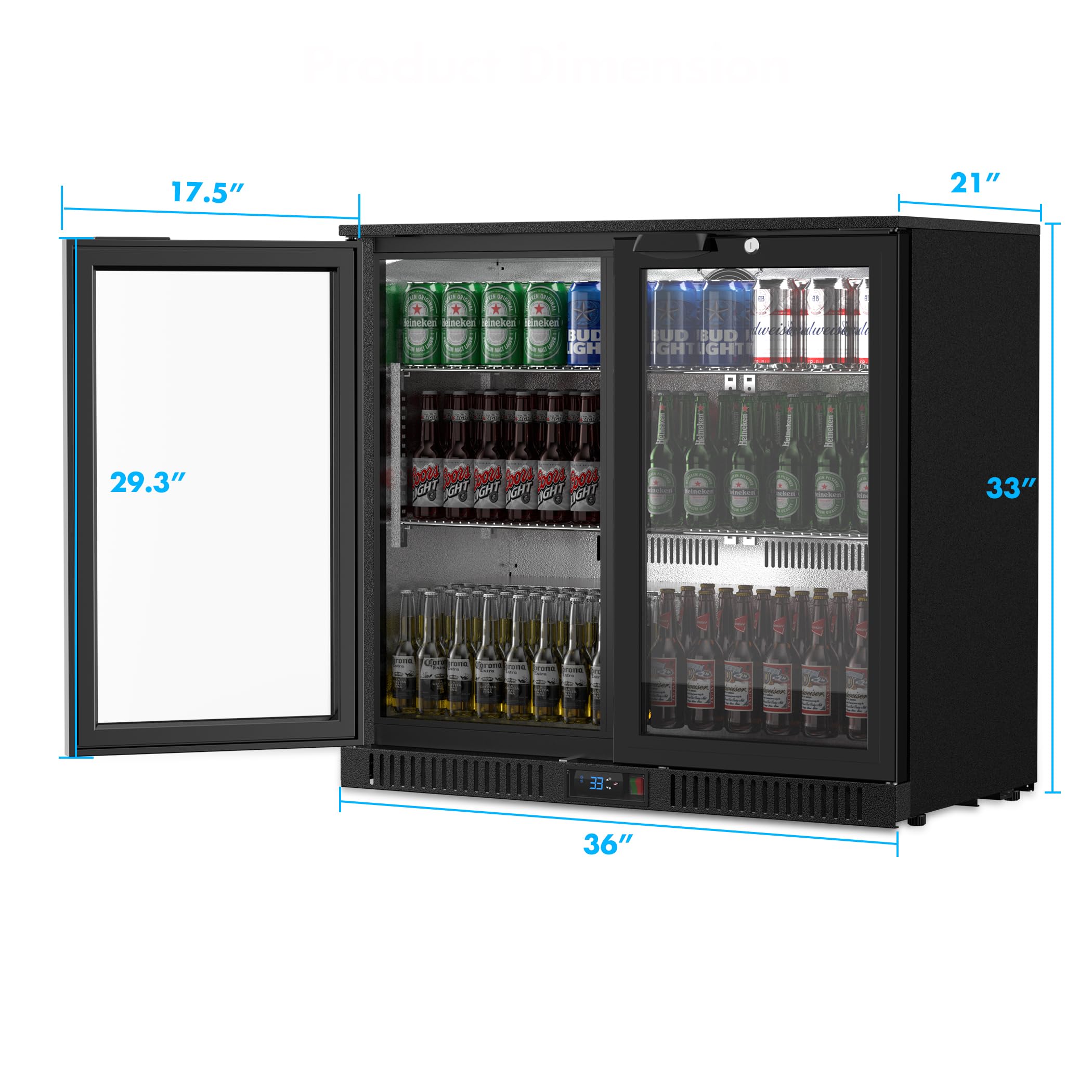 COOLSKI Back Bar Cooler Commercial Undercounter Refrigerator With 2 Glass Door, Bar Beverage Refrigerator For Beer Soda Wine 7.0 Cu.Ft. Capacity LED Lighting Etl Nsf Approved, Black on Fridge.com - View 3