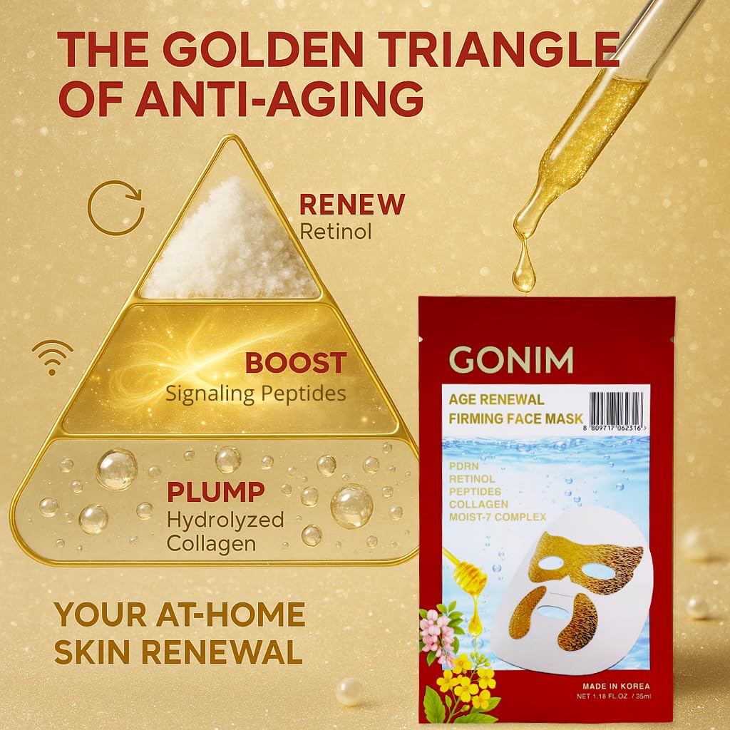 GONIM Korean Face Mask with Integrated Under Eye Patches Eye Mask - PDRN,Collagen Face Mask,Retinol & Caffeine, Hydrating Face Masks Skincare Gifts for Women Anti Aging Skin Care 1.18ozx8