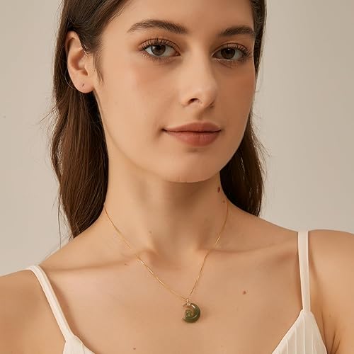Miniatura 2 de Real Natural Hetian Jade Necklace for Women Girl, Handmade Jade Moon Cat Shape Green Jade Necklace Choker Pendant as Gift for Friends Lover (925