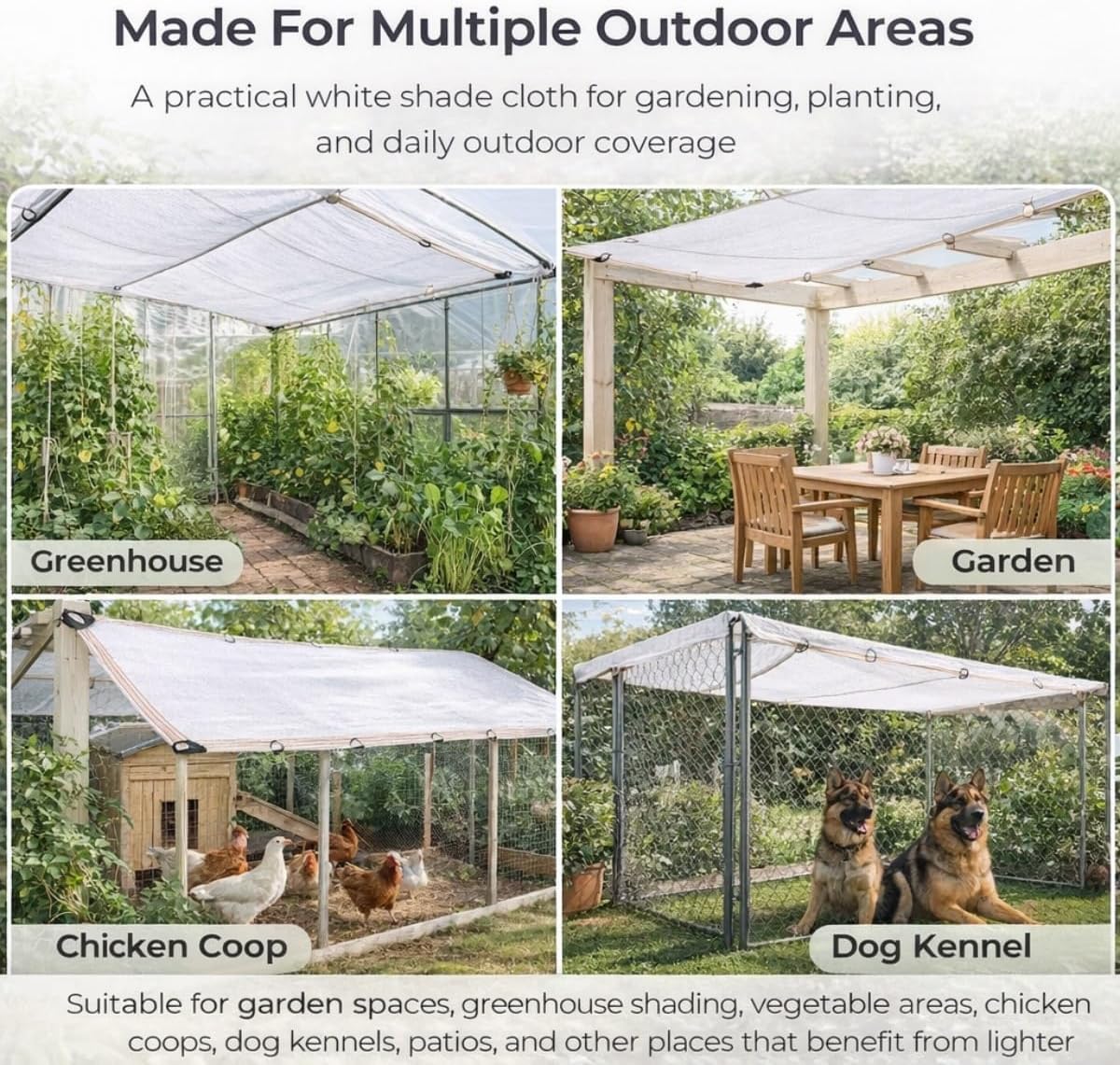 50% White Shade Cloth with Grommets Every 1.6ft, HDPE Shade Cloth for Garden, Greenhouse Shade Cloth Water Permeable, Sunblock Cover for Patio Vegetable Bed Dog Kennel Coop(15x39ft)
