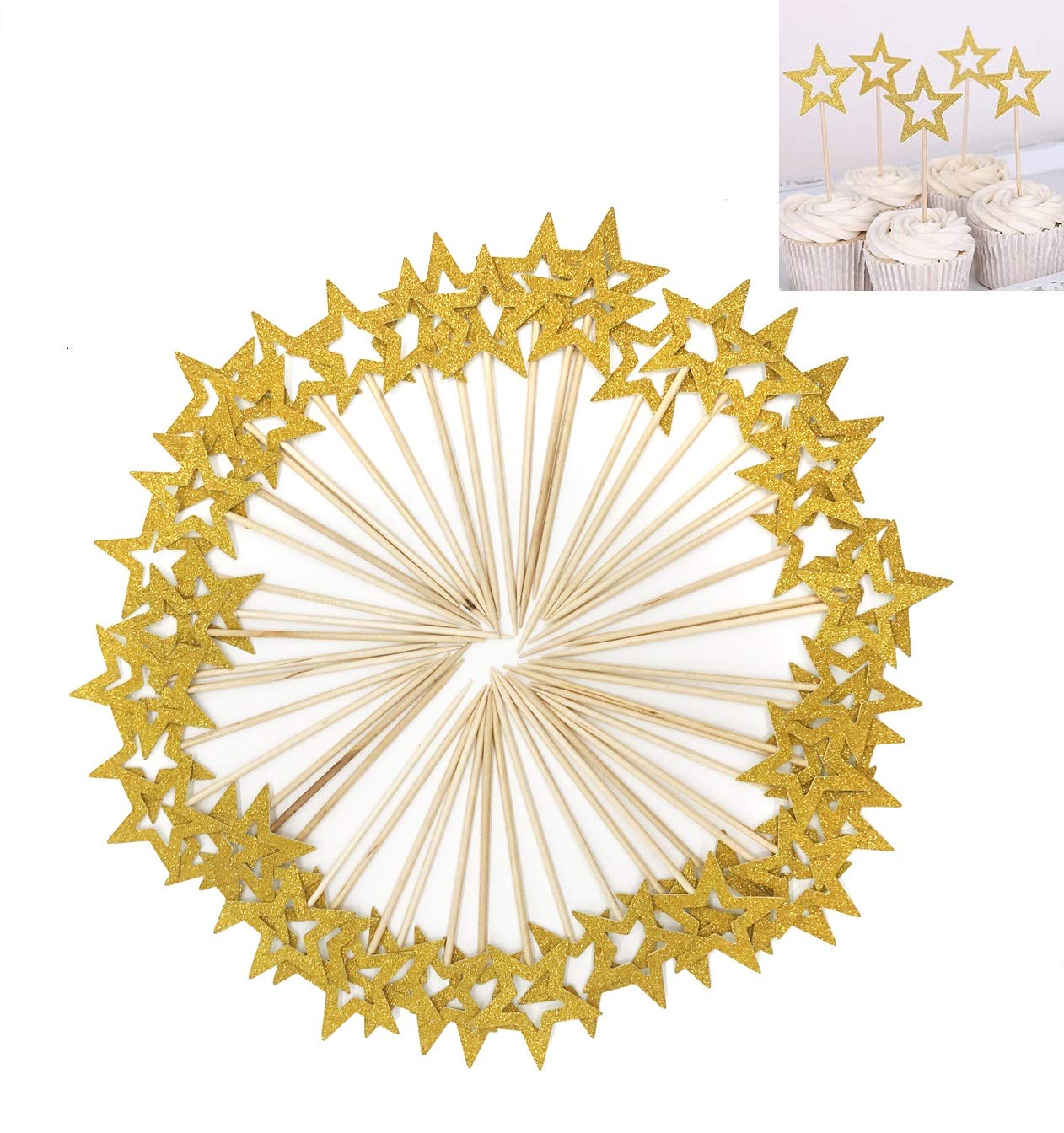 Buy 50 Pcs Gold Star Cupcake Toppers,Star Cupcake Toppers Twinkle