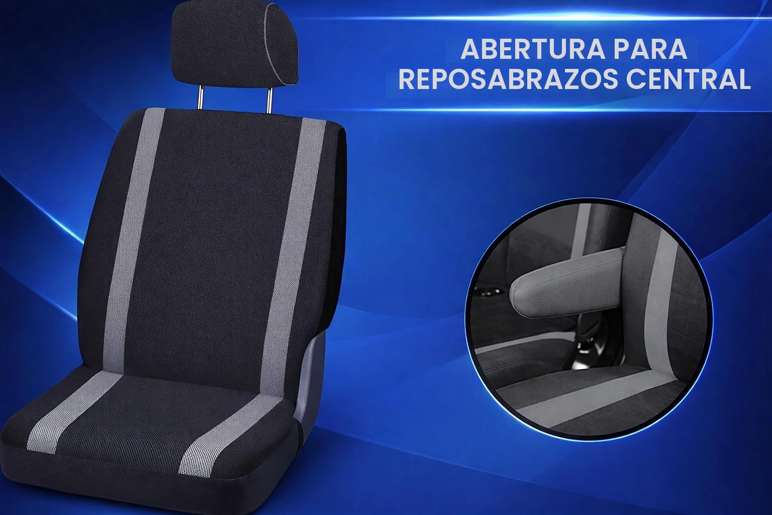 Susy Shop Fundas de asiento universales para furgonetas y camiones de 3 plazas, delanteras 2 + 1, compatibles con reposabrazos, color negro y gris