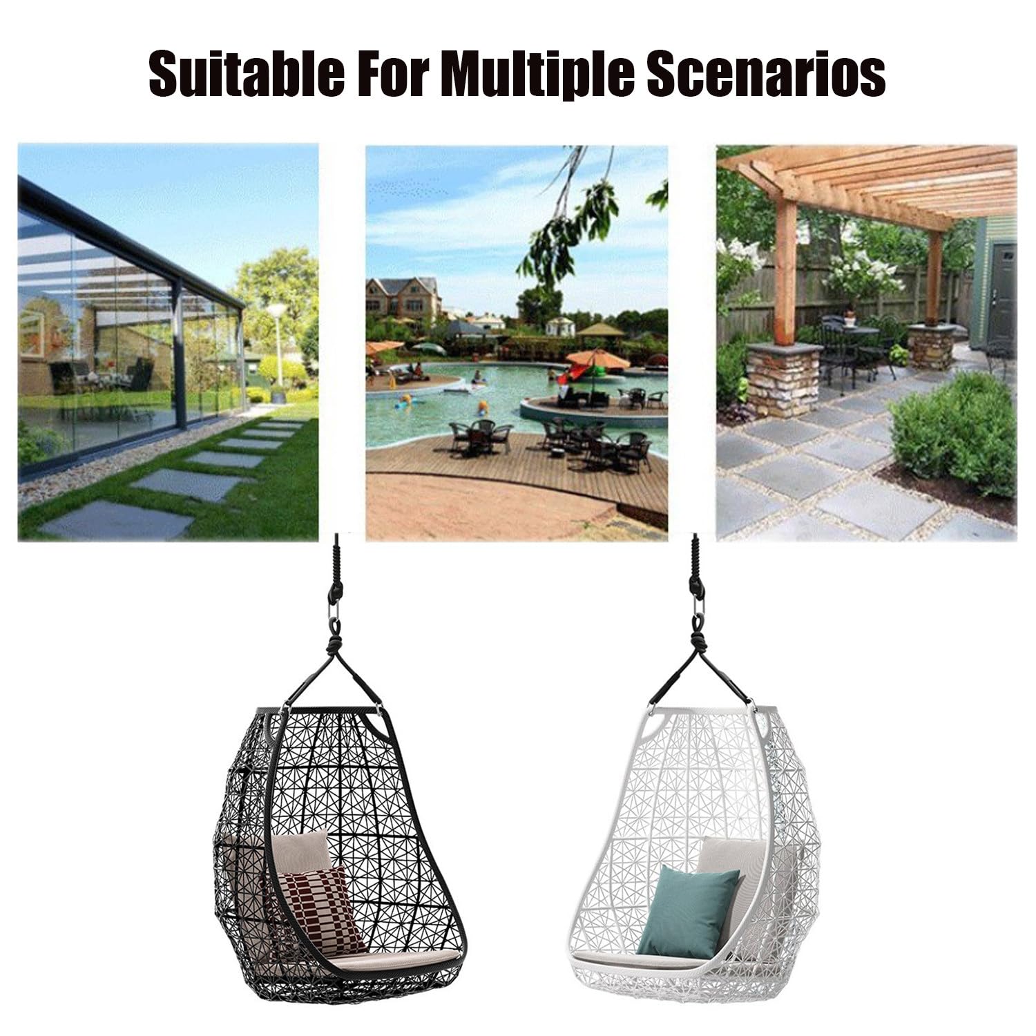 Outdoor-Hängesessel mit UV-beständigen Kissen, PE-Rattan, Schaukelkorb, Stuhl für drinnen und draußen, Garten und Balkon, Weiß