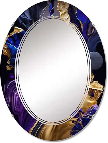 Miniatura 1 de DesignQ Abstract Liquid Ink wall mirror, Oval Modern mirror, Round Purple bathroom mirror, Abstract Liquid ink vanity mirror Purple & Blue Marbled