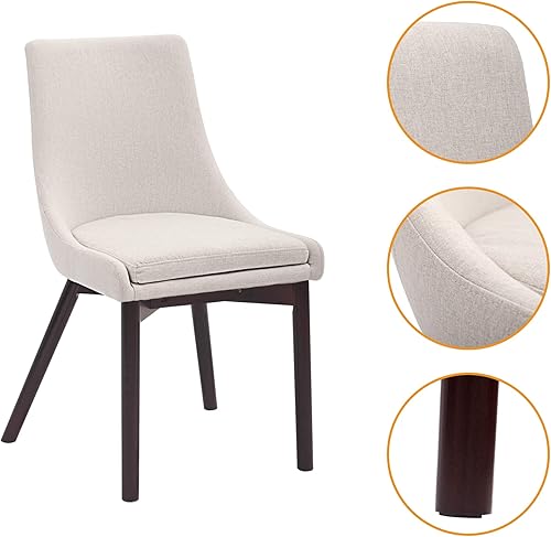Miniatura 5 de CangLong Juego de 2 sillas tapizadas de tela y patas de madera maciza para cocina, comedor, dormitorio, sala de estar, color beige 1