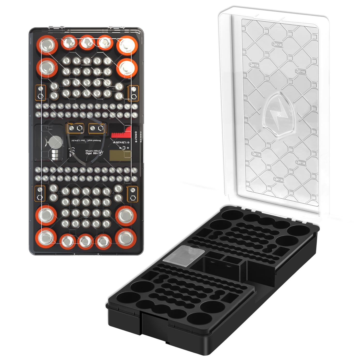 Batterie Aufbewahrungsbox, Batterieorganisator Box mit Tester,Wandmontage Batteriebox Aufbewahrung, 136 Batterien Fassungsvermögen - Platzsparender Batterie Organizer für AA/AAA/C/D/9V