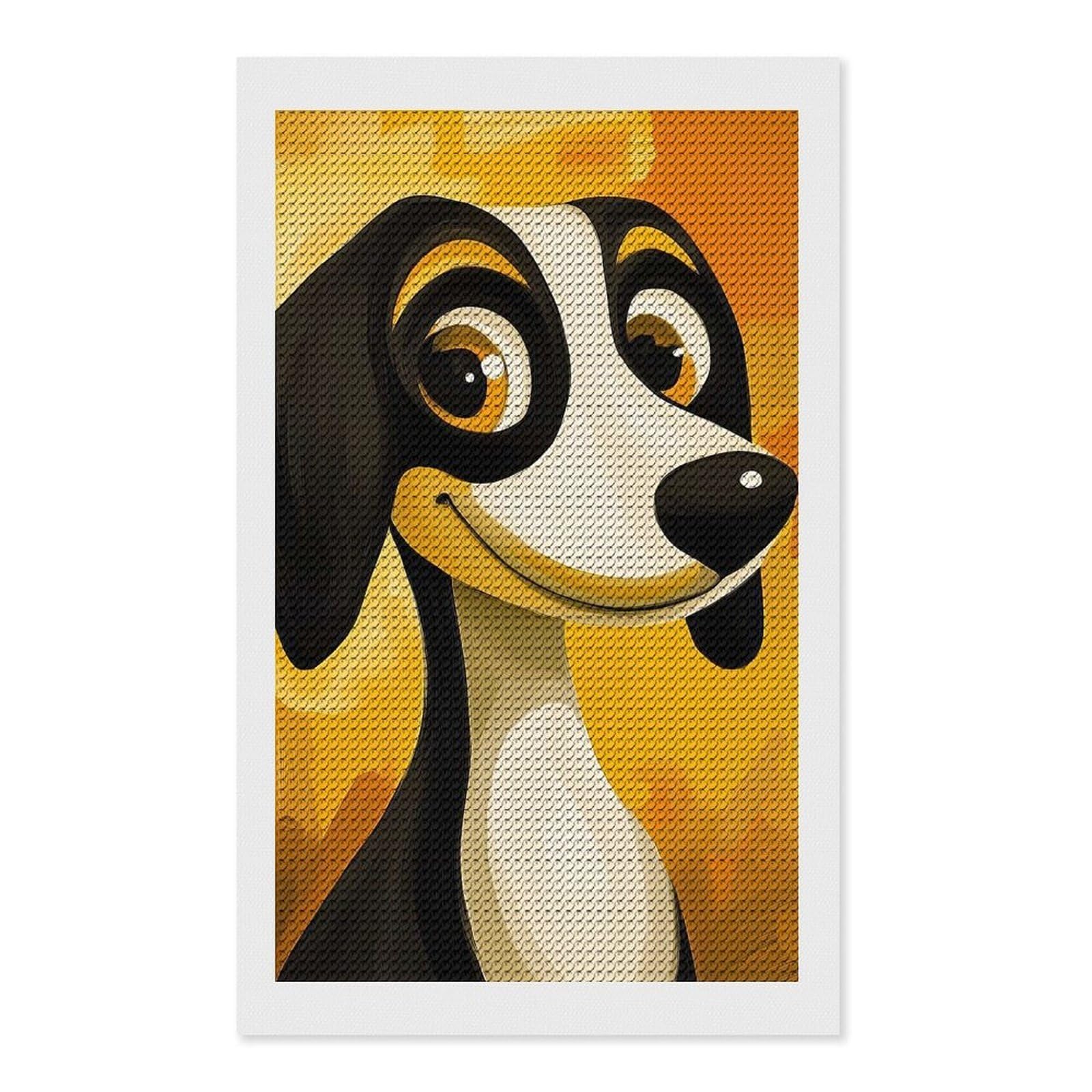 Junmoney Smiling Cartoon Dog Diamond Painting Canvas Kit 12"x20", Relaxing DIY, Modern Decor, Aesthetic Room Decor, Home Wall Art, Wall Art Gift