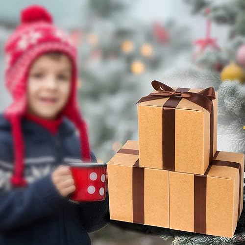 Vista 34 de Cotopher - 100 unidades de cajas de regalo de boda. Cajas de regalo de papel de 7.6 x 7.6 x 7.6 cm. Cajas pequeñas de regalo con cintas. Cajas marino