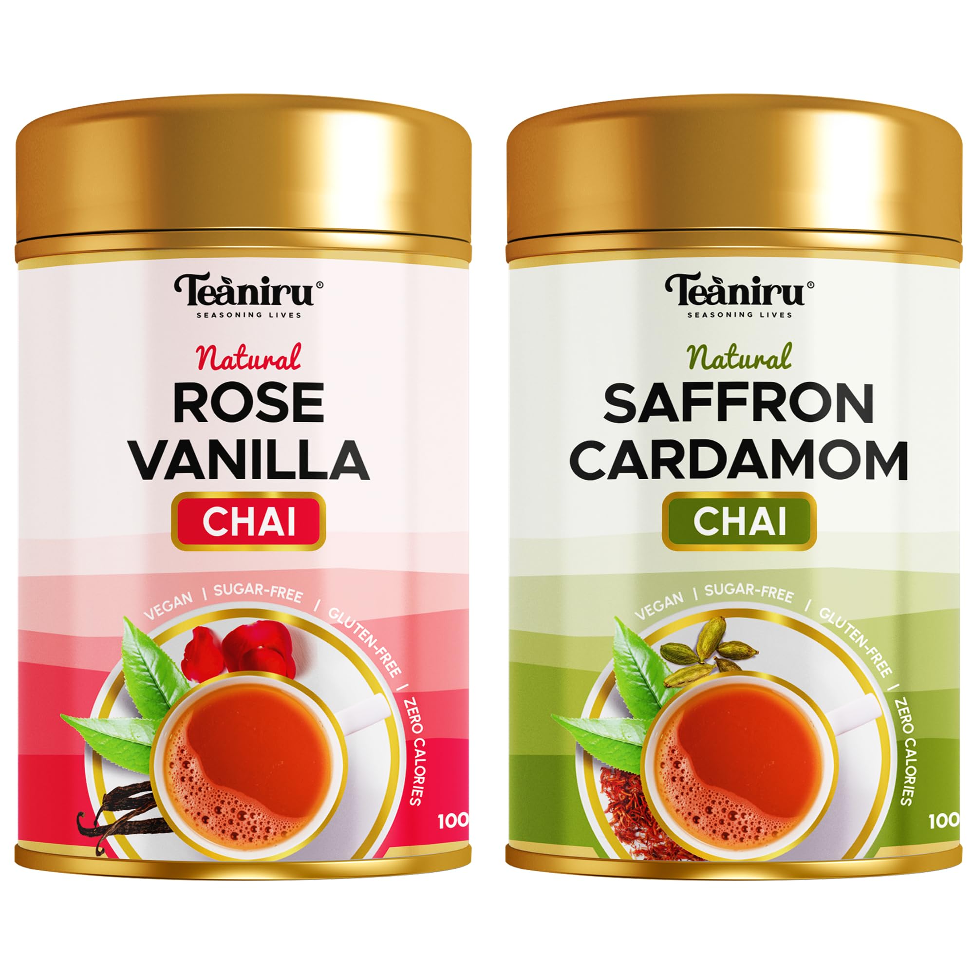 Teaniru, Rose Vanilla Chai (100 gm) + Saffron Cardamom (100 gm) | Tea Combo (Pack of 2) | Farm Fresh CTC Black Tea with Real Ingredients | Premium Chai Patti in Reusable Tins (B0CP63X869) Amazon Price History, Amazon Price Tracker