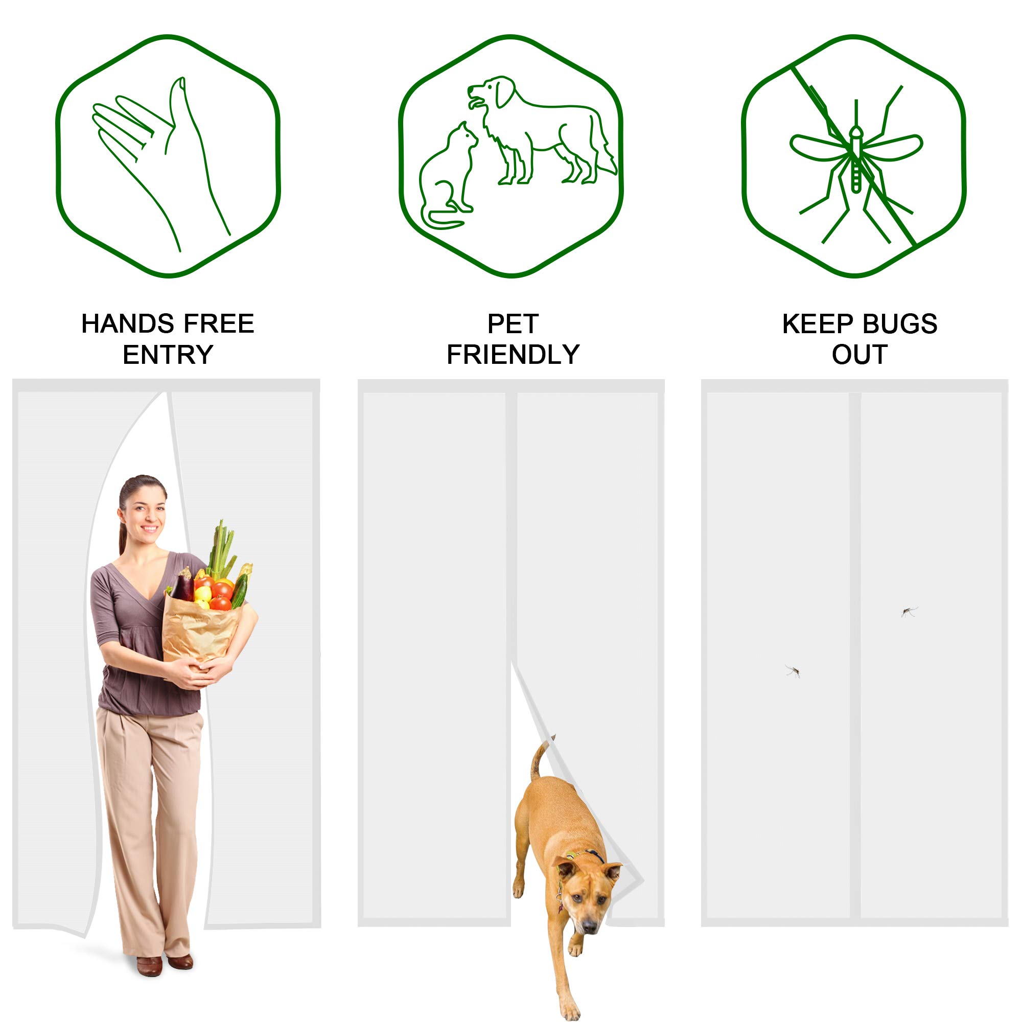 Cinkee AGGIORNAMENTO Zanzariera Magnetica per Porta 110 x 220 CM - Rete Fine, Tenda Zanzariera Porta con Totalmente Calamita, si Chiude da Sola per Balcone, Installazione Facile (Bianca)