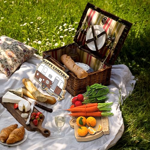 Miniatura 7 de Tabla de cortar para autocaravana, campamento, retro, Happy Camper, tabla de cortar de madera de bambú, bandeja de servir perfecta y divertida para