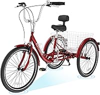 Vista 8 de H&ZT Triciclo para adultos, bicicleta de 3 ruedas, triciclo crucero, con cambio de 7 velocidades, manilla de freno de estacionamiento, paso bajo