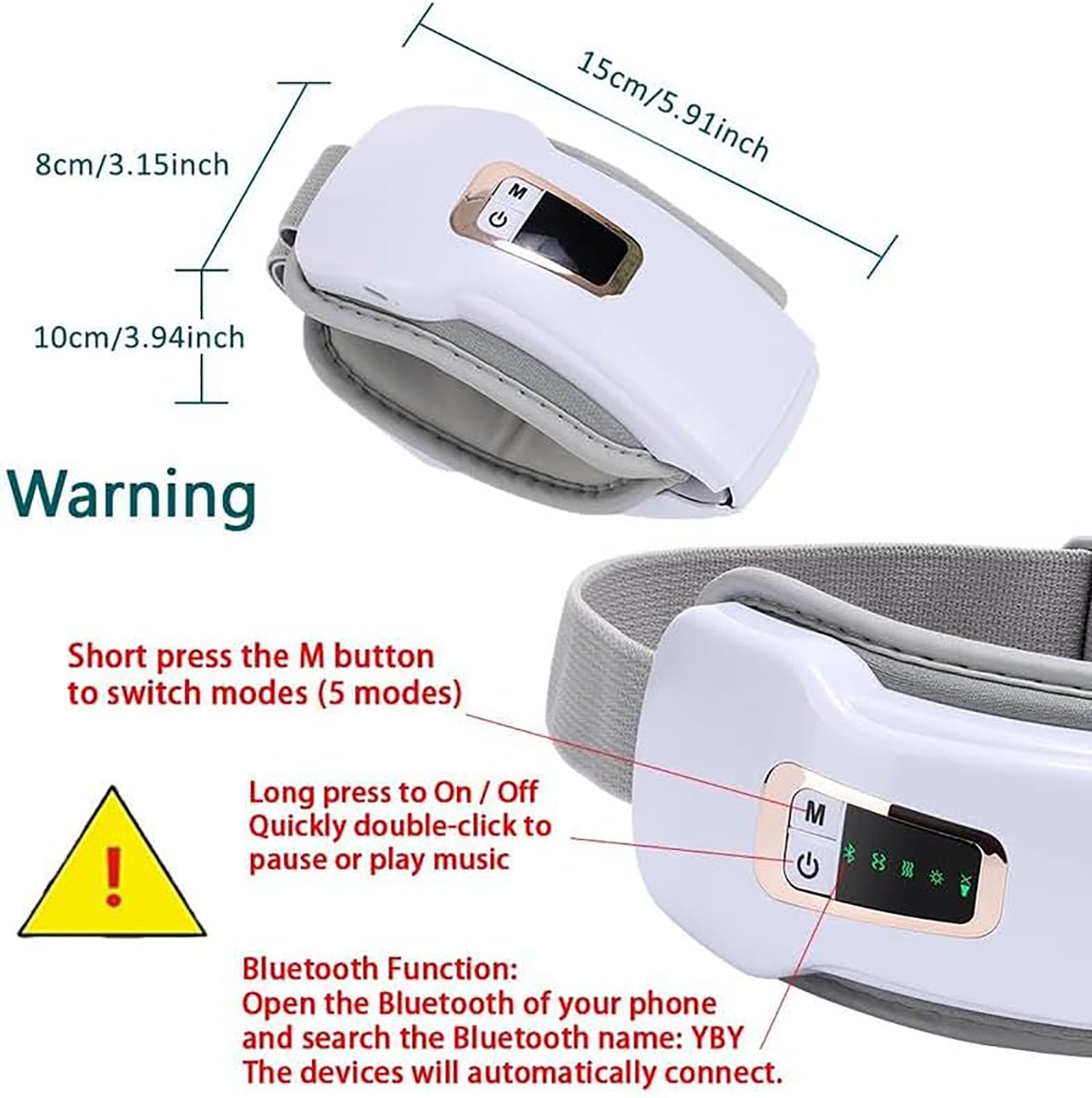 Massaggiatore oculare 4 in 1 con calore e musica, pressione dell'aria, cinque modalità di massaggio intelligenti, maschera per dormire portatile ricaricabile per secchezza oculare (1SET)