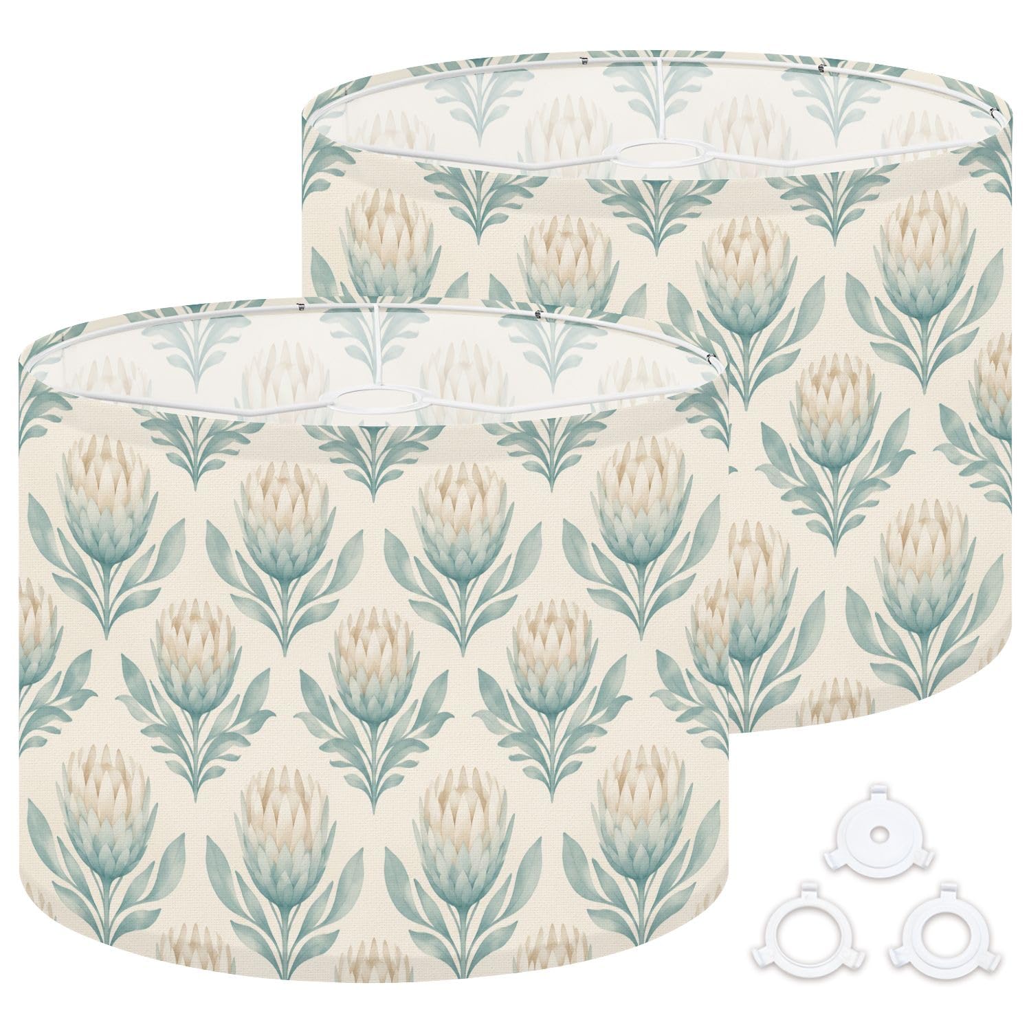 Deruinvaio Multi3 2Pcs 13In Lampshade Lamp Shade Protea Flower Seamless Soft Teal Cream For Ceiling Light, Table Lamp Floor Lamp Easy Assembly Replacement Light Shade