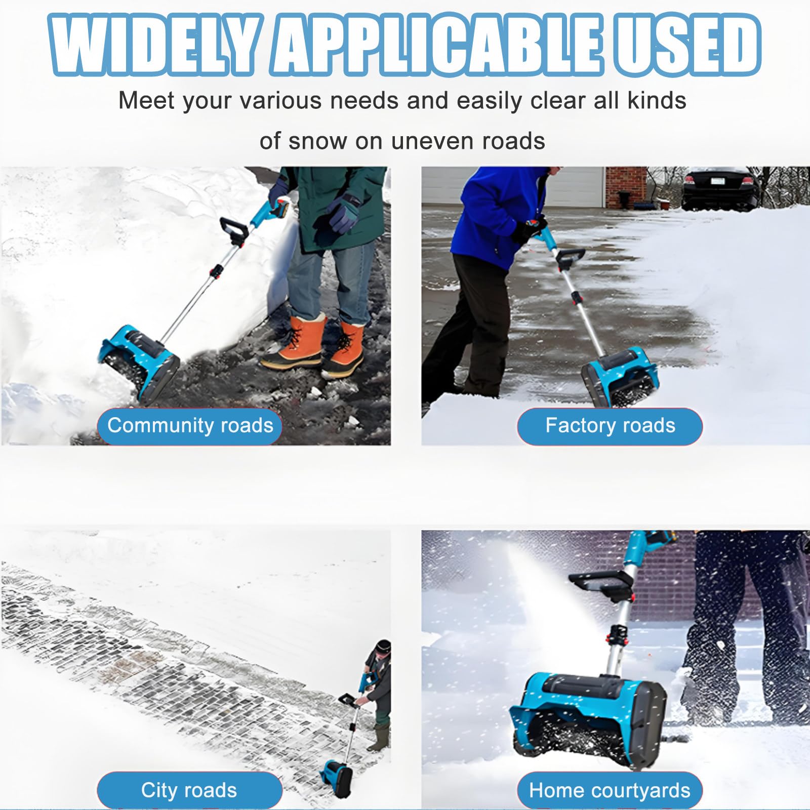 Spazzaneve elettrico senza fili, pala da neve pieghevole con motore brushless da 600 W, 3000 giri/min, lancio direzionale a 45°, spazzaneve portatile, include 1 batteria