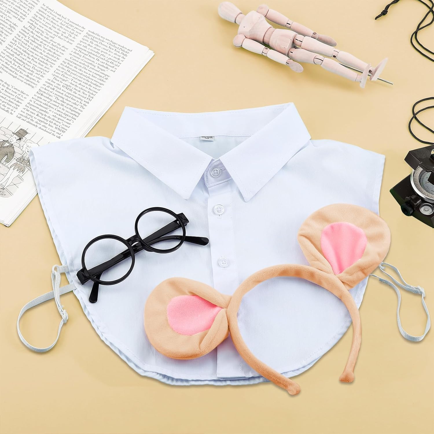 3 Pcs Halloween Animal Aardvark Costume Accessories Adult Include Aardvark Headband Ears Circle Glasses and White Fake Collar for Halloween Cosplay Party - Image 5