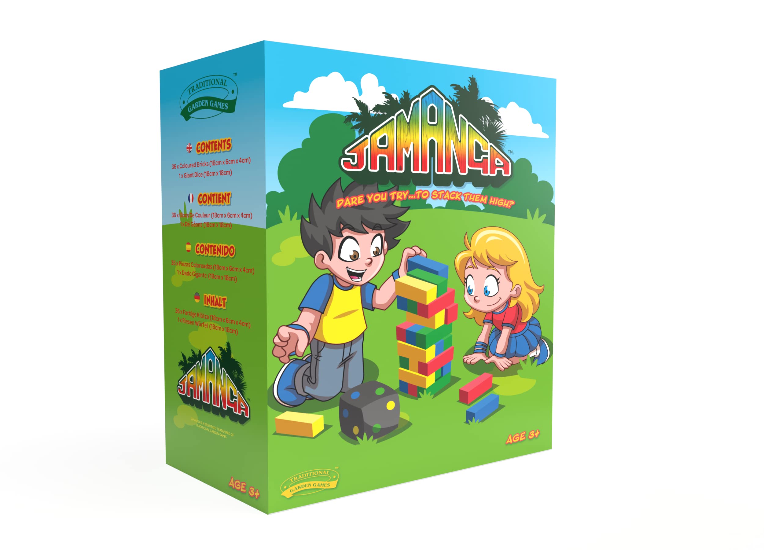 Traditional Garden Games051 Jamanga Garden, Indoor Game Large Tumbling Tower, Red, Yellow, Blue, Green