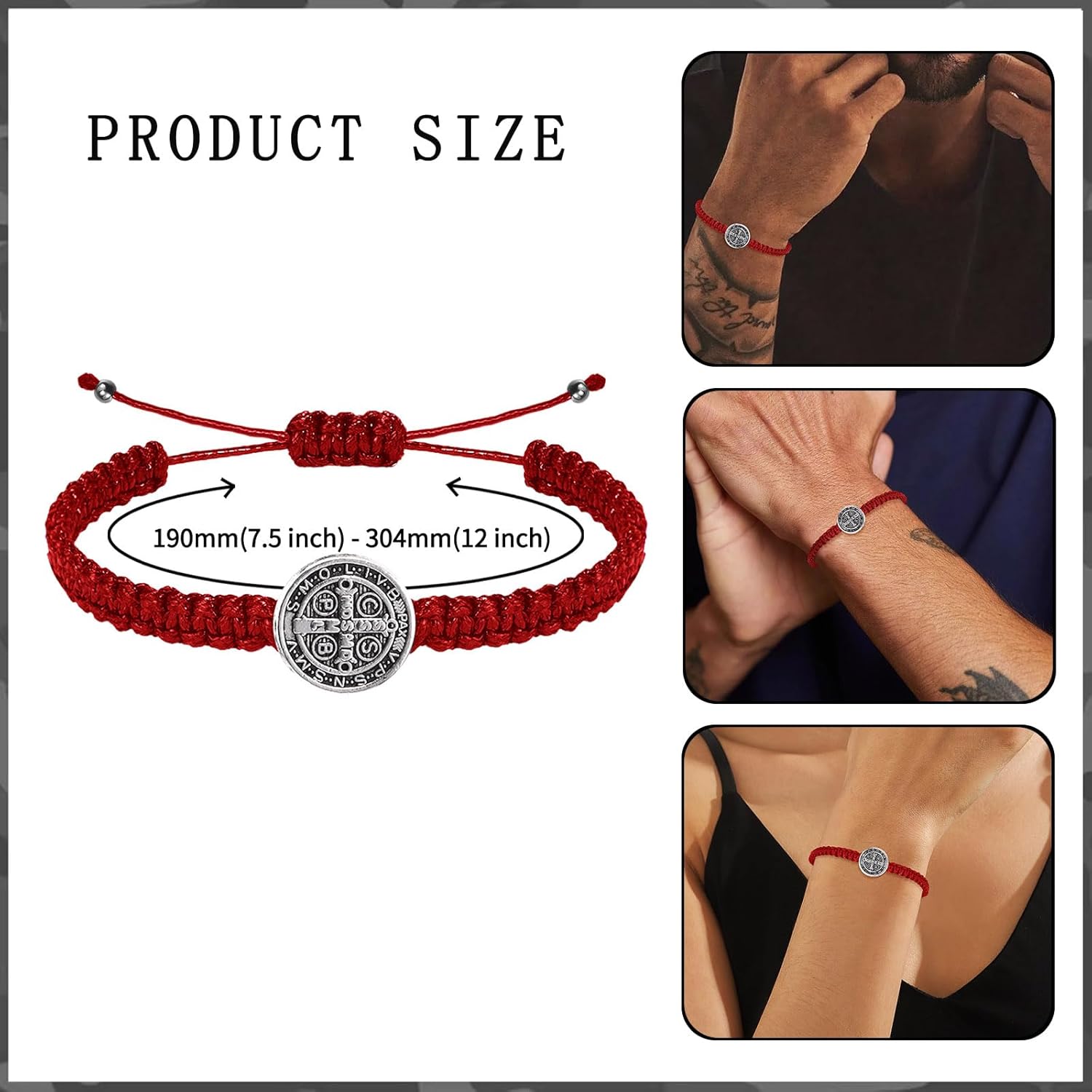 2Pcs Catholic Medalla de San Benito Bracelet Adjustable Red String St Benedict Bracelet for Easter Party Favor Prayer Blessing Protection Men Women - Image 2