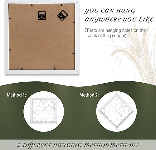 Miniatura 5 de Tatuo 4 espejos cuadrados de pared, magnífico espejo rústico para decoración de baño, dormitorios y salas de estar, 12 x 12 pulgadas (blanco puro)