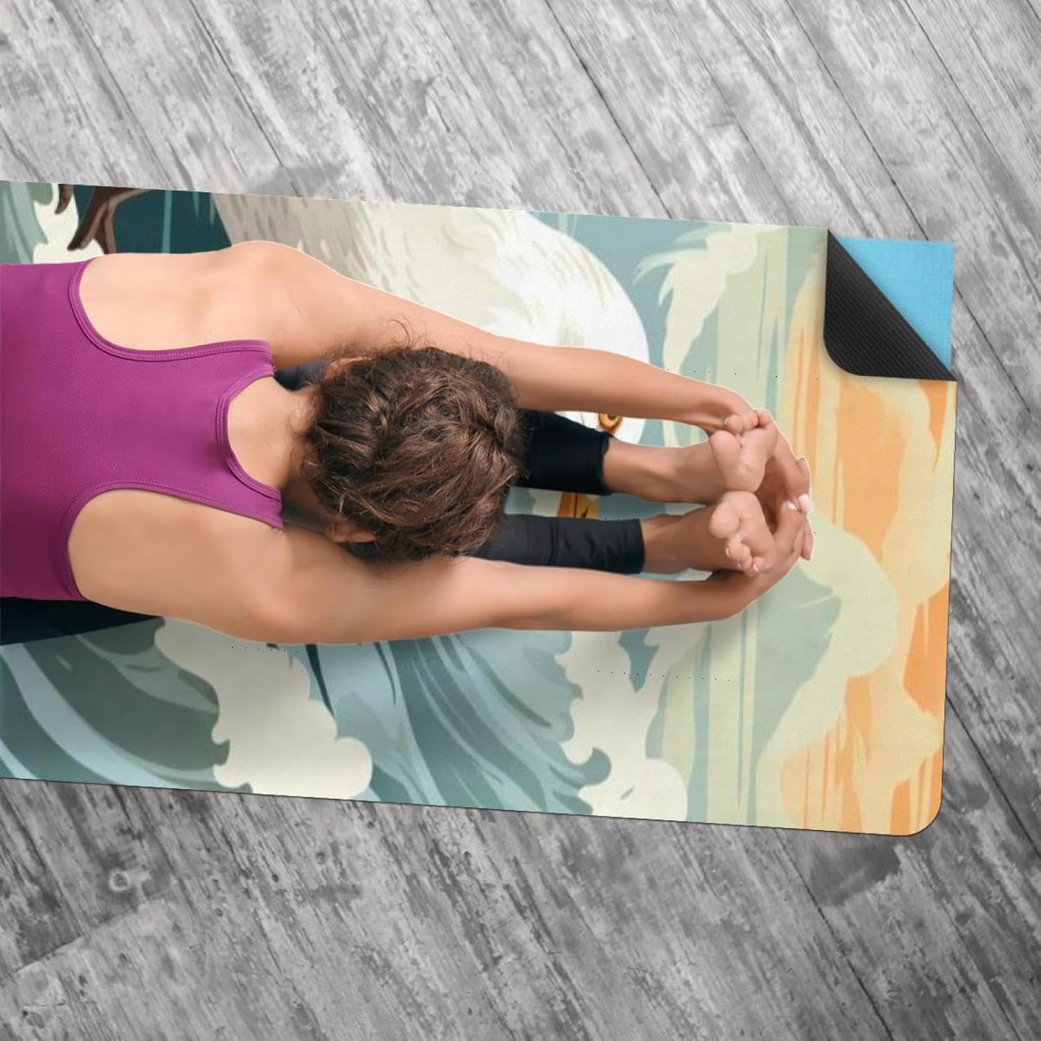 Yoga Towel, Seagull Pattern Non Slip Sweat Absorbent Hot Yoga Mat Towel for Hot Yoga, Pilates and Fitness - 72.8" x 26.8"