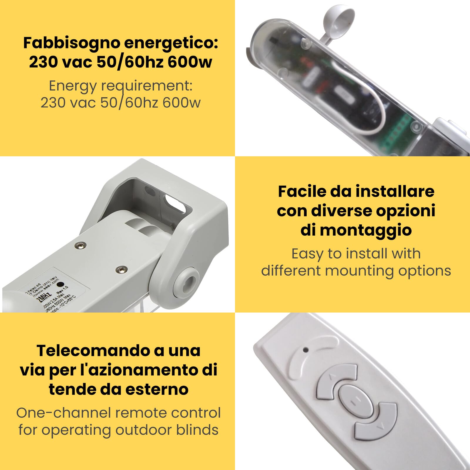 TENDEEVOLUTION Centralina per Tende da Sole con Telecomando e Sensore Pioggia Vento. Centralina Tenda con Anemometro per azionamento automatico motore (Sensore Vento)
