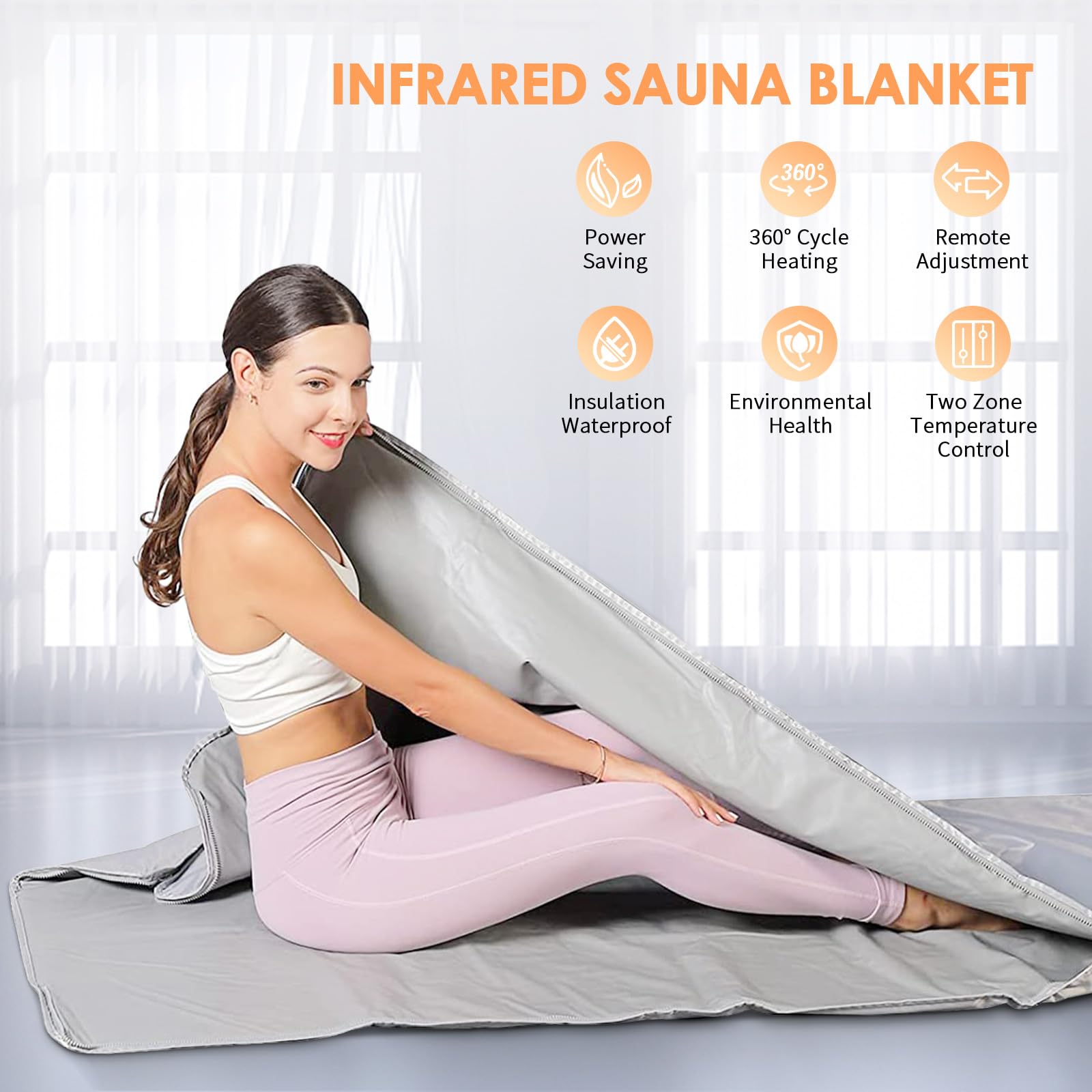 Couverture Sauna Infrarouge, MINENICE 2 Zones Far Infrared Sauna Blanket Professionnel, Portatif Couverture Thermique de Thérapie Infrarouge Lointain Home Spa pour Désintoxication Fitness Beauté