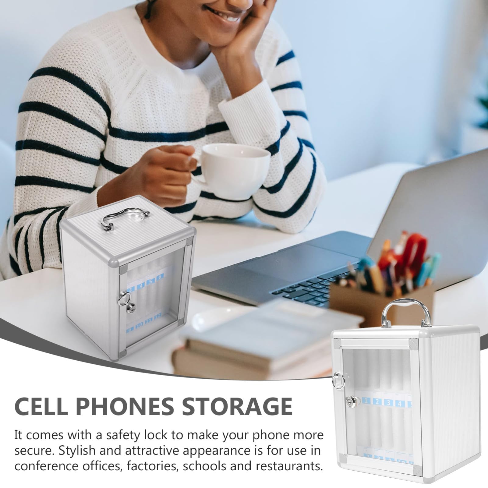 Armadietto da parete per telefono con maniglia, scatola a 12 scomparti per ufficio e scuola, armadietto sicuro per cellulare per riporre in modo sicuro