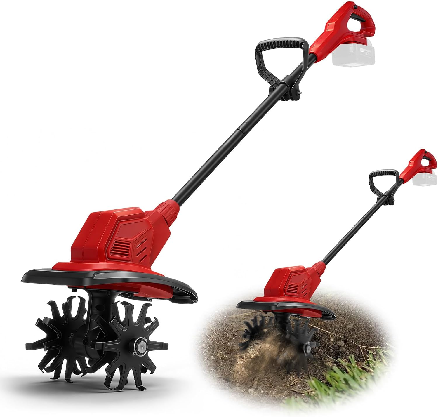 Cordless Tiller Cultivator for Milwaukee M18 Battery, Garden Tiller with 7.9" Tilling Width & 7.1" Depth, Foldable Handle, 4 Steel Garden Cultivator for Lawn/Soil Cultivation (No Battery)