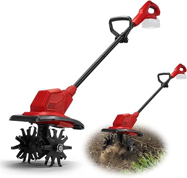 Cordless Tiller Cultivator for Milwaukee M18 Battery, Garden Tiller with 7.9" Tilling Width & 7.1" Depth, Foldable Handle, 4 Steel Garden Cultivator for Lawn/Soil Cultivation No Battery