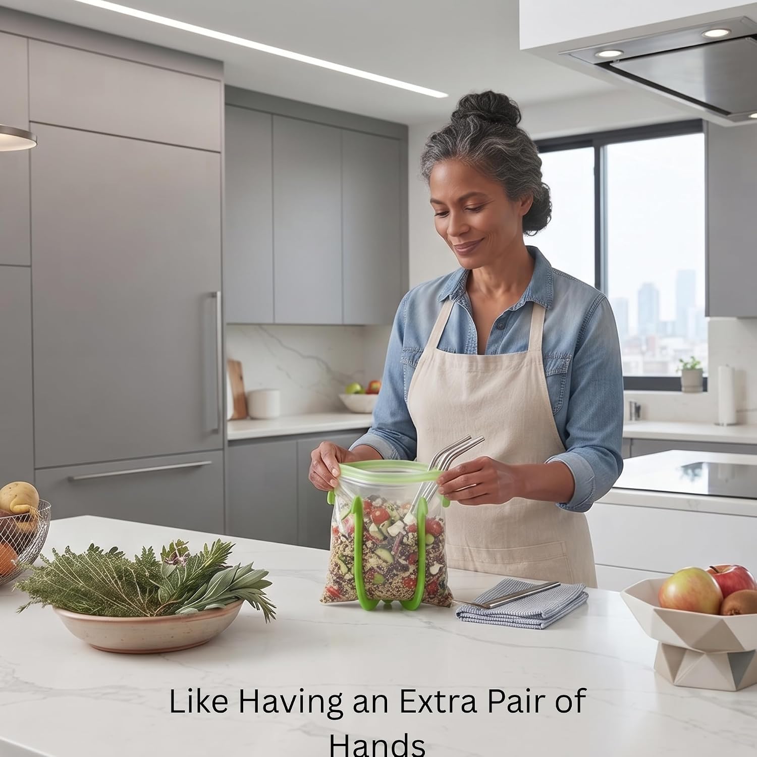 2‑Pack Green Bag Well Sealable Holder – Gallon Size Freezer Bag Storage Stand, Hands‑Free Kitchen Tool Keeps Open, Speeds Up Meal Prep & Leftovers, Folds Flat to Save Space