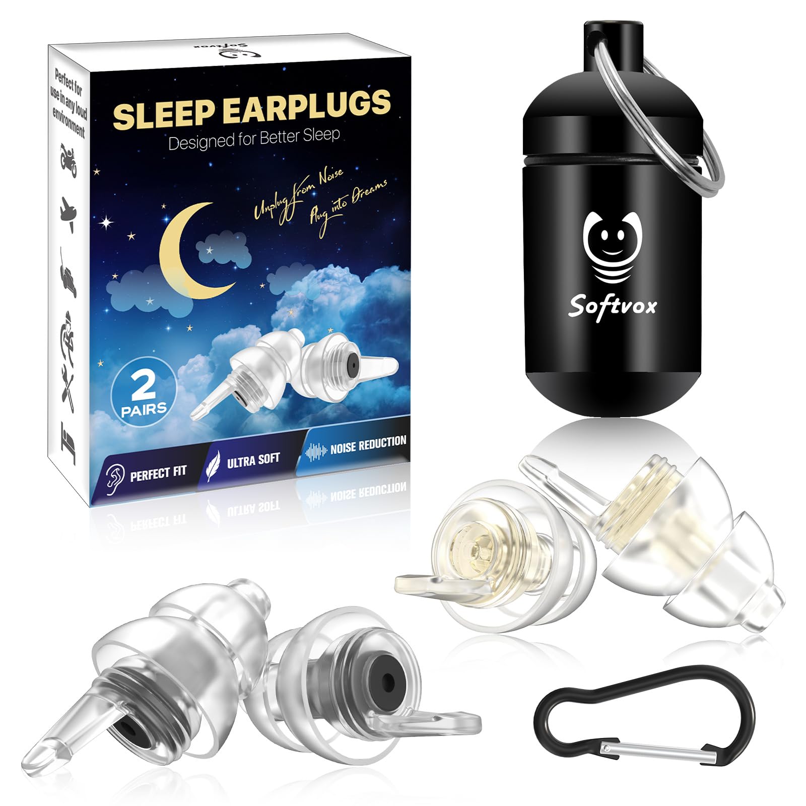 Ear Plugs for Sleeping, Comfy Reusable Earplugs for Sleep, Snoring, Deep Focus, Travel, Noise Sensitivity, Tinnitus Relief, Flexible Silicone Hearing Protection, 27dB Noise Reduction,BKGD