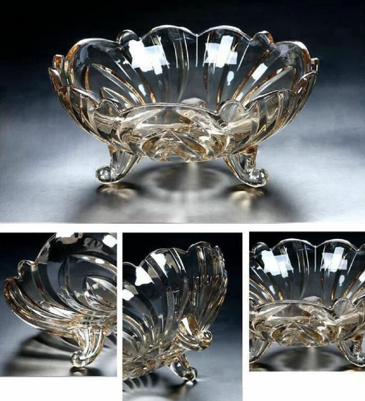 Tazón De Fruta De Vidrio Cesta De Fruta De Cristal Grande Creativo Moderno Plato Hondo Postre Tazón para Servir, Cuenco De Centro De Mesa En Cristal 24Cm,Beige